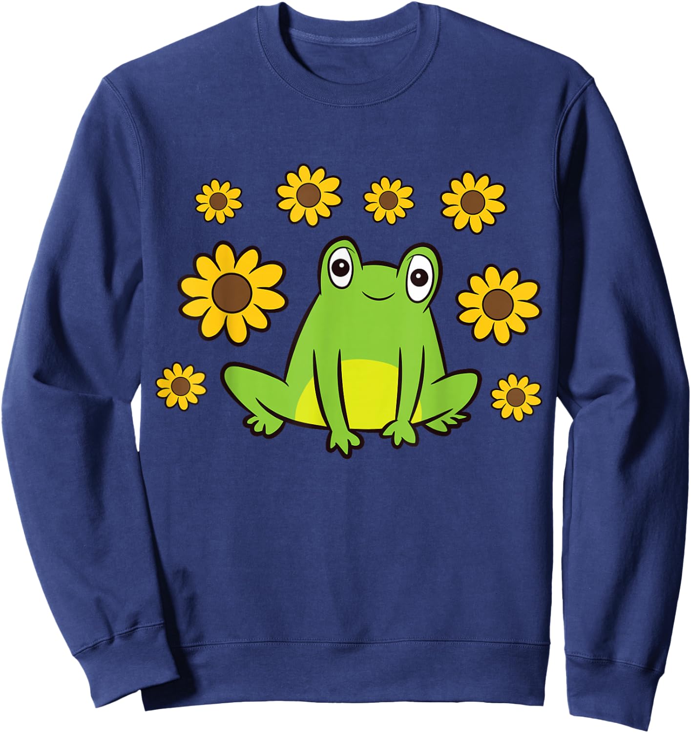 Cute Frog Summer Sunflower Kawaii Frog Sweatshirt - Sweatshirt | Navy