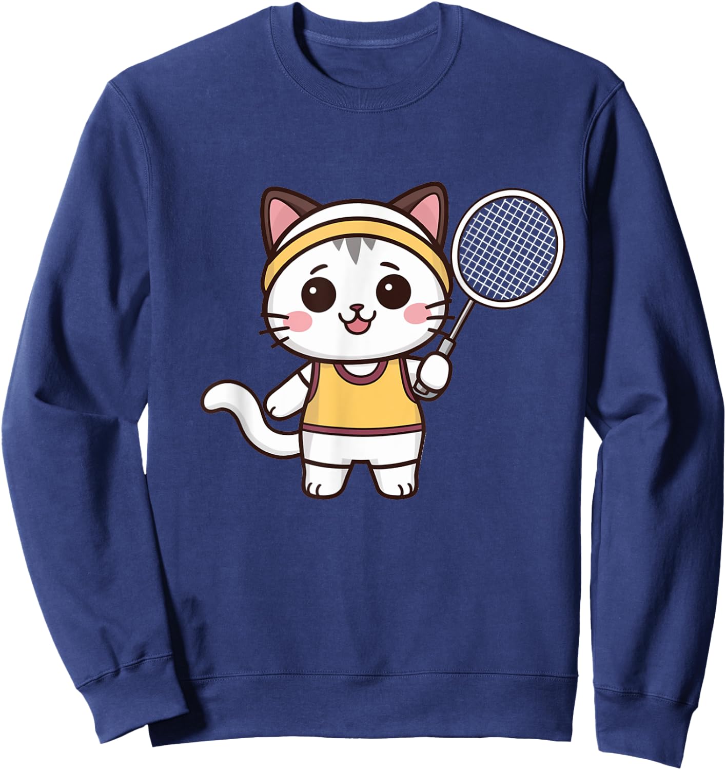 Badminton Funny Cat Women Girls Badminton Player Kawaii Sweatshirt - Sweatshirt | Navy