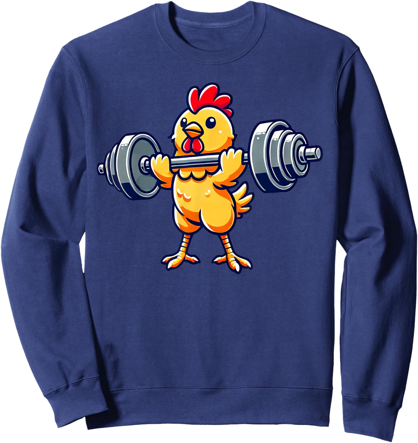 Chicken Powerlifting Gym Workout - Black, -Adults/Kids, Short Sleeve, Cotton 65% Polyester 35%, Humorous Chicken Design Sweatshirt - Sweatshirt | Navy