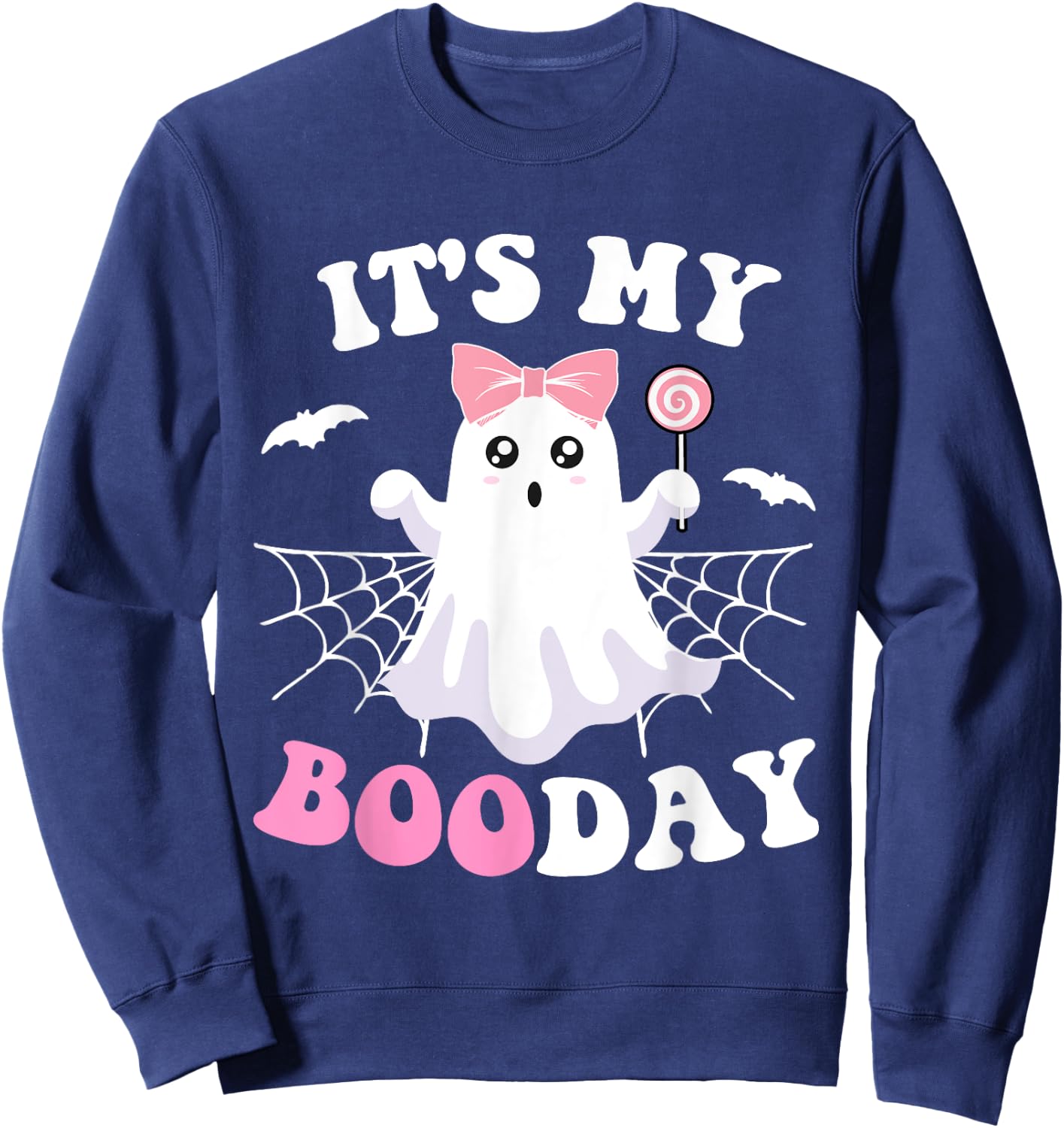 It's My Boo Day Cute Halloween Birthday Pink Ghost Girls Sweatshirt - Sweatshirt | Navy