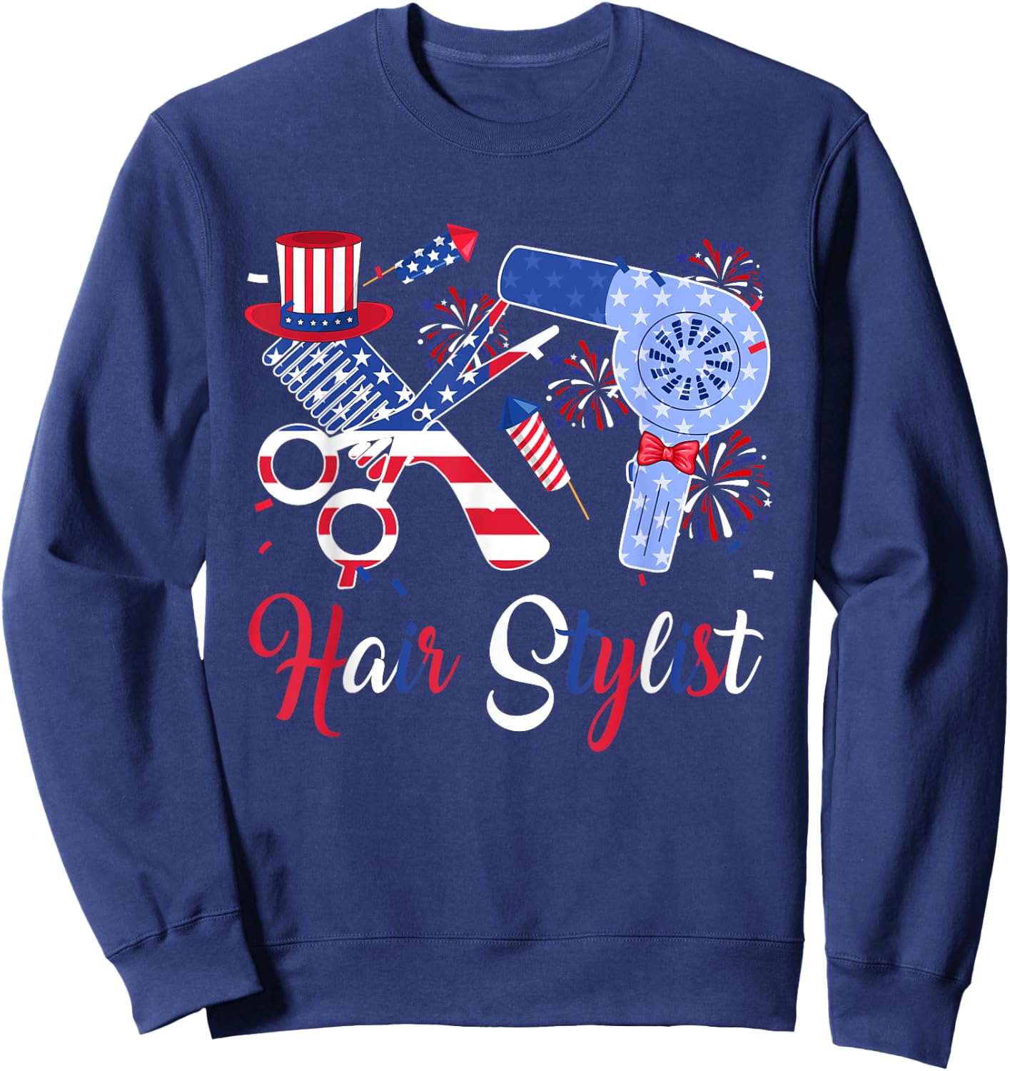 Hair Stylist Costume Tools As American Flag 4th July Women Men Sweatshirt - Sweatshirt | Navy