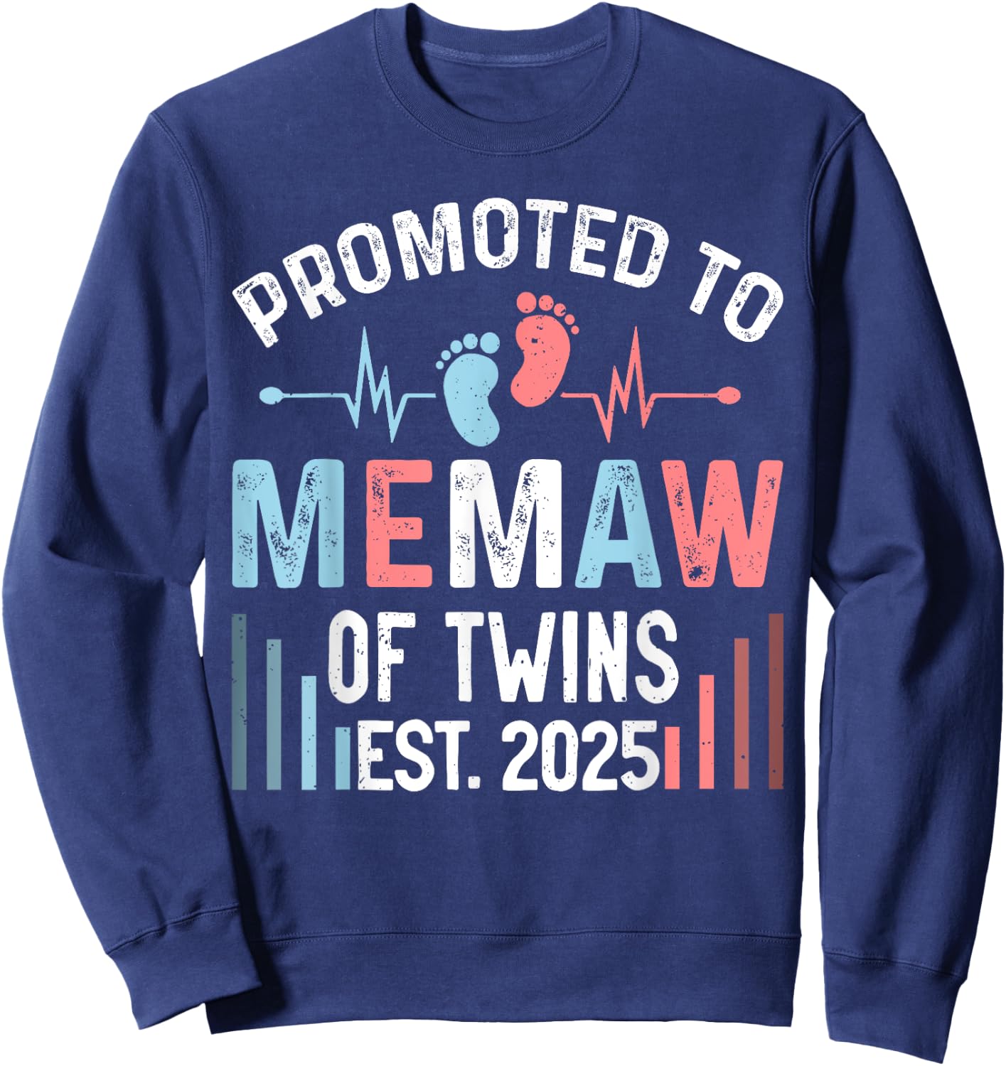 Promoted To Memaw Of Twins Est 2025 Twin Baby Shower Sweatshirt - Sweatshirt | Navy