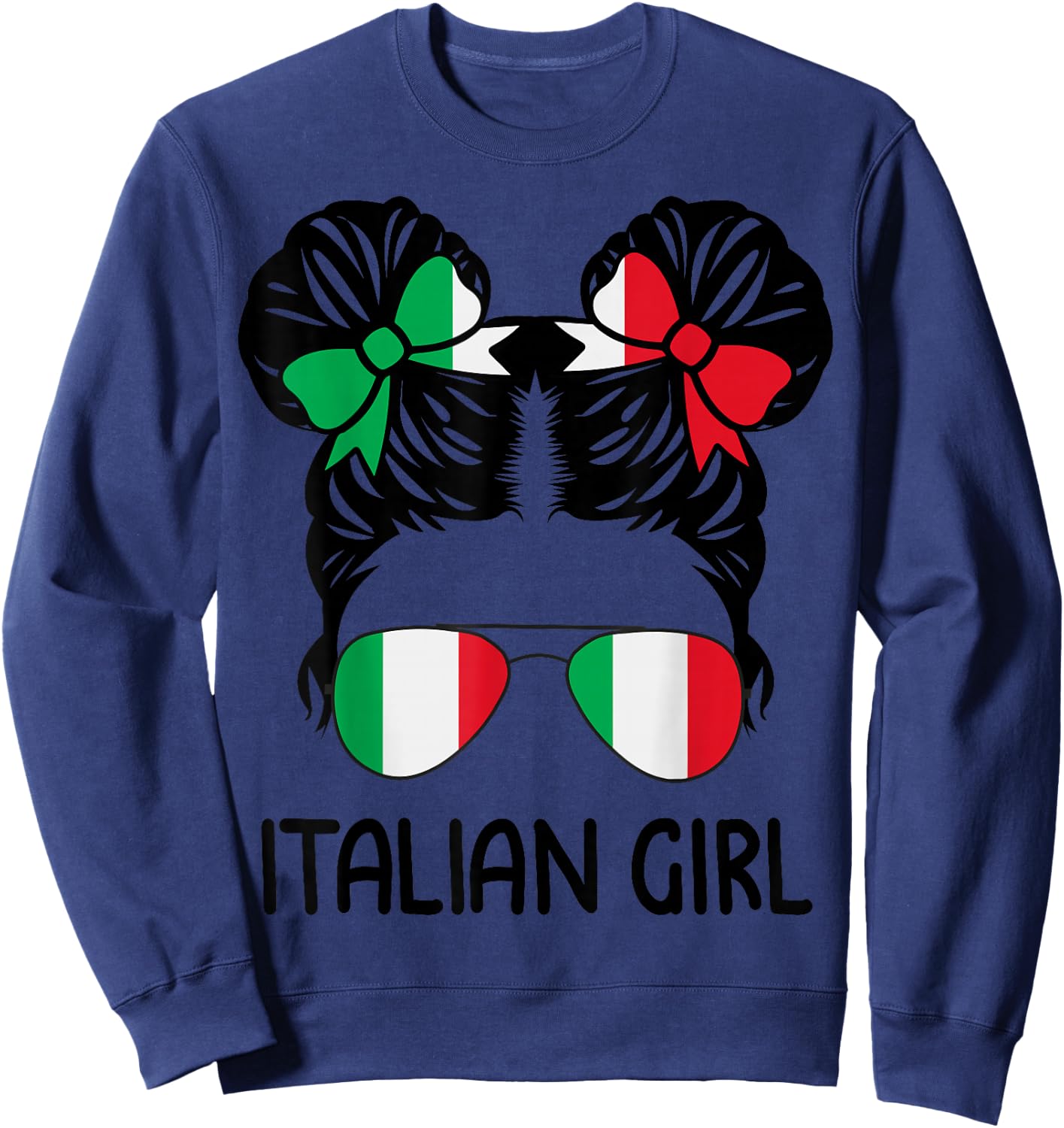 Italian Girl Messy Hair Italy Pride Patriotic Kids Sweatshirt - Sweatshirt | Navy