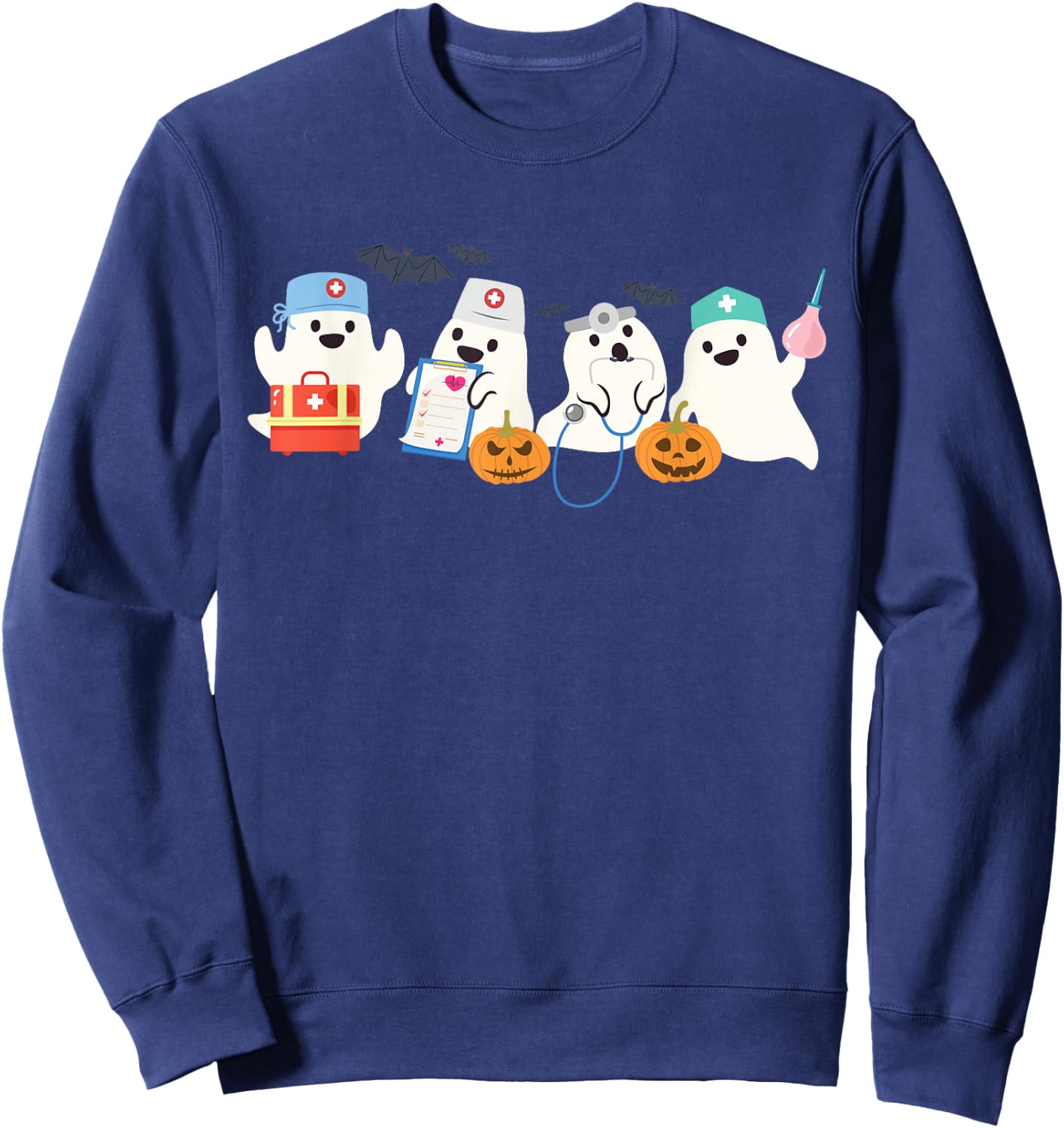 Cute Ghost Nurse Halloween Medical Boo Doctor Scary Hospital Sweatshirt - Sweatshirt | Navy