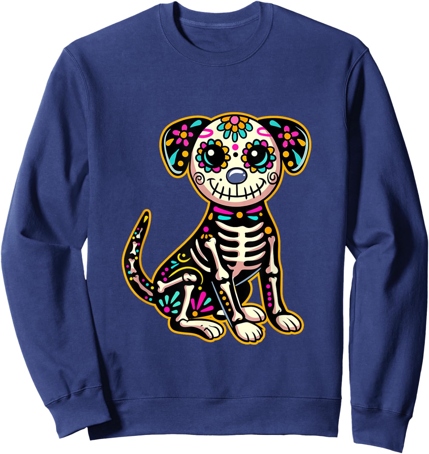 Dia de Los Muertos Skeleton Sugar Skull Dog Day of The Dead Sweatshirt - Sweatshirt | Navy