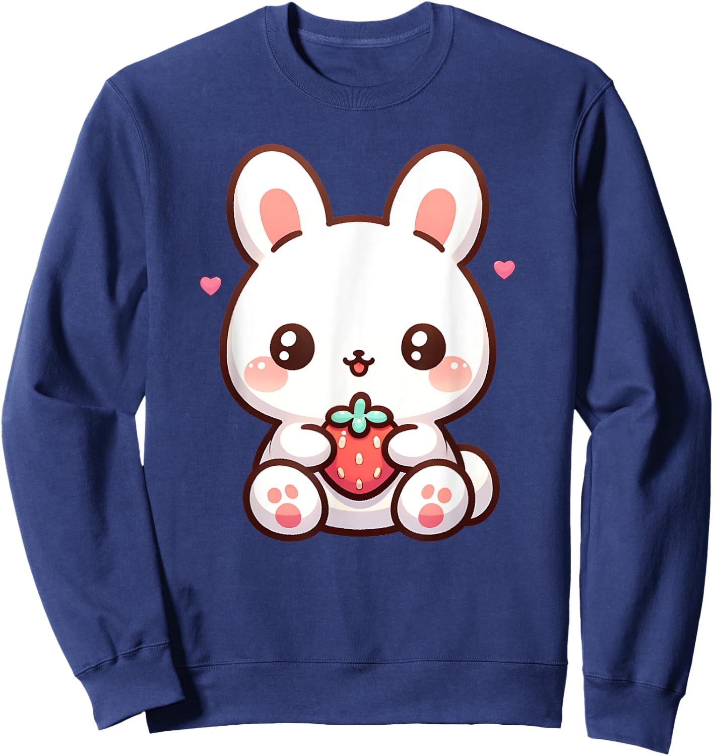 Cute Bunny Rabbit Eating Strawberry Tween Girls Graphic Sweatshirt - Sweatshirt | Navy
