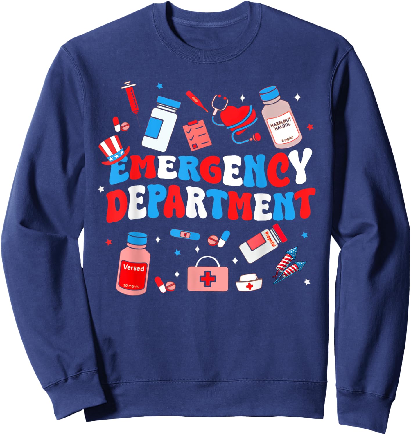 Emergency Department ER Nurse USA Flag Patriotic 4th Of July Sweatshirt - Sweatshirt | Navy