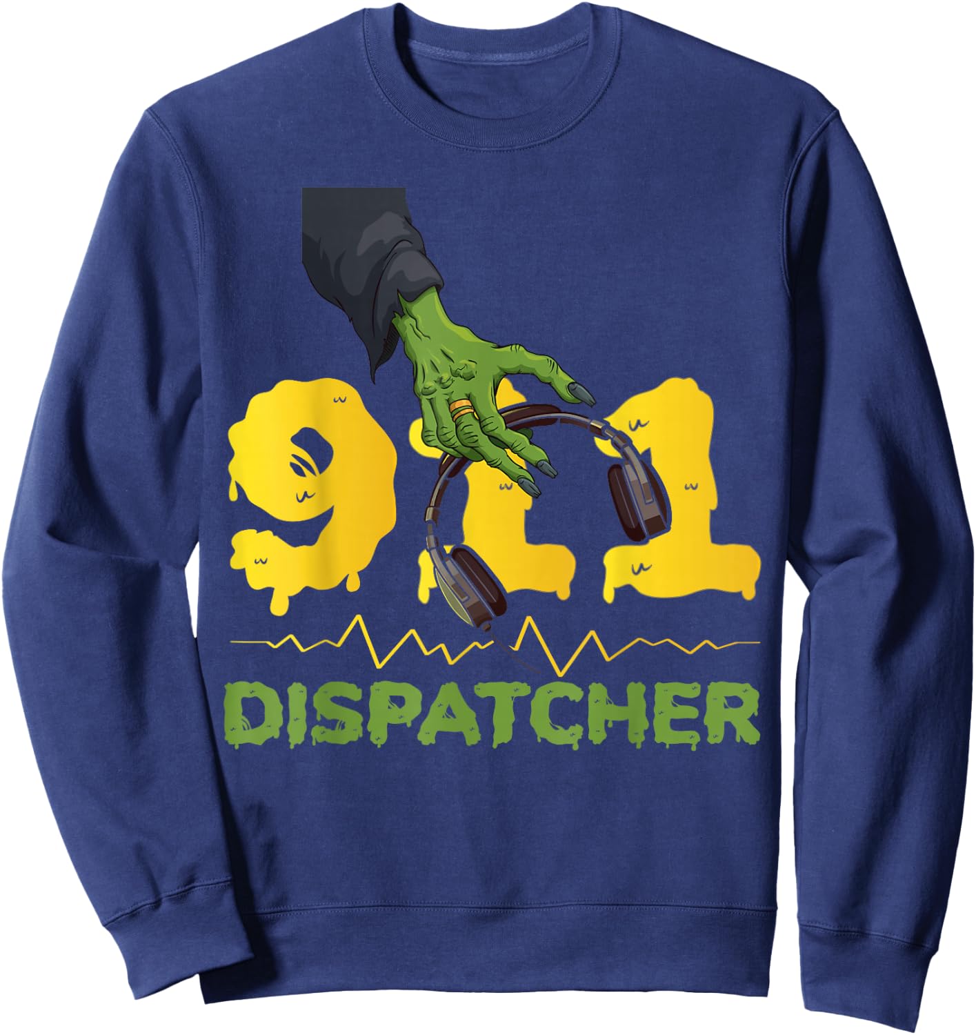 911 Dispatcher Thin Gold Yellow Line Halloween Costume 911 Sweatshirt - Sweatshirt | Navy