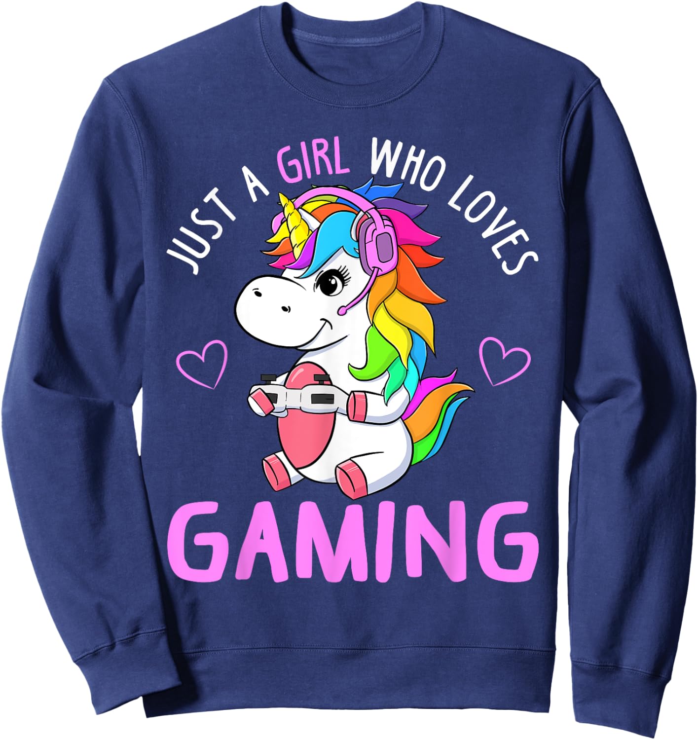 Just A Girl Who Loves Gaming Cute Gamer Unicorn Gift Women Sweatshirt - Sweatshirt | Navy