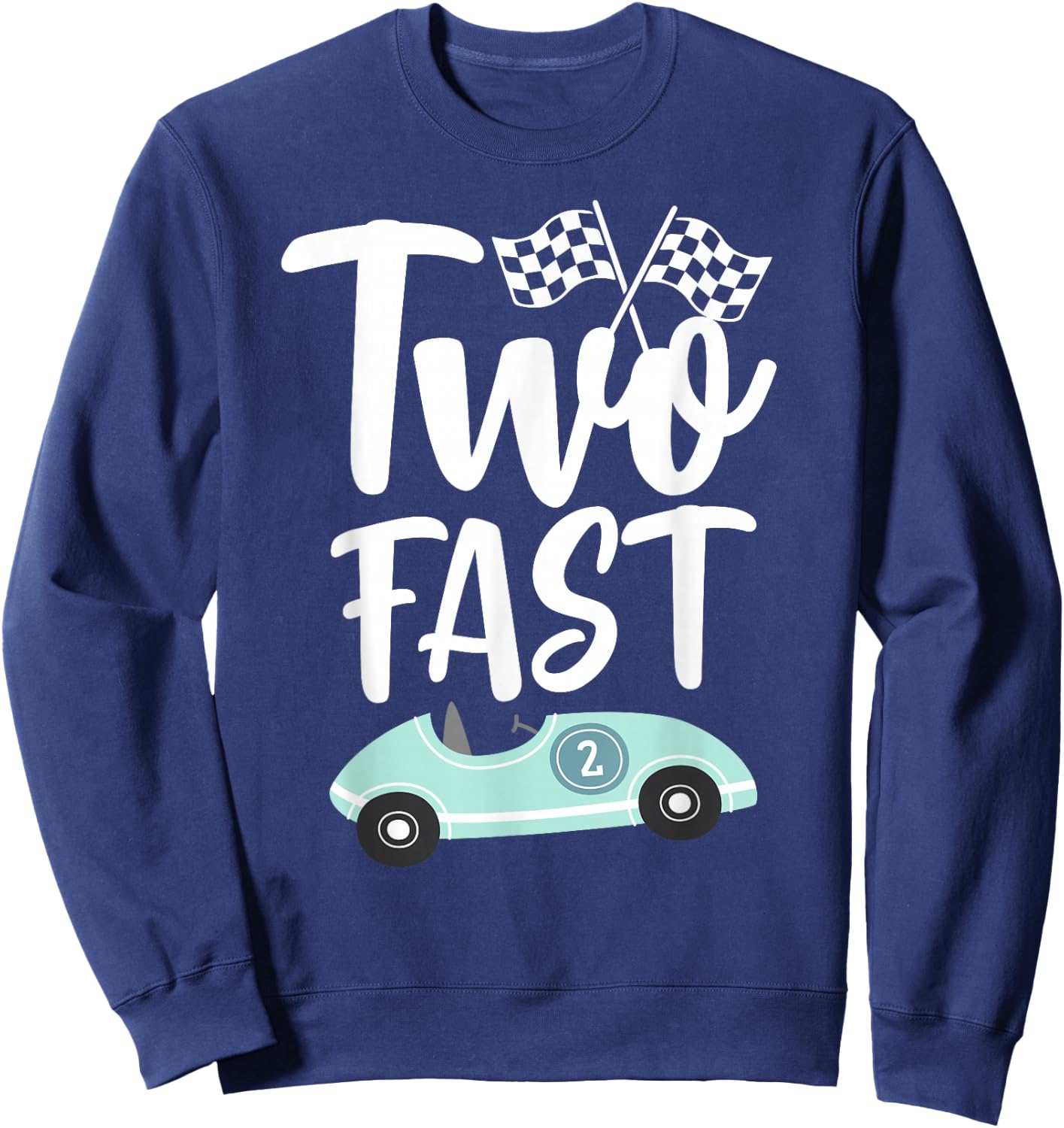 Two Fast 2 Curious 2th Birthday Boy Checkered Retro Funny Sweatshirt - Sweatshirt | Navy