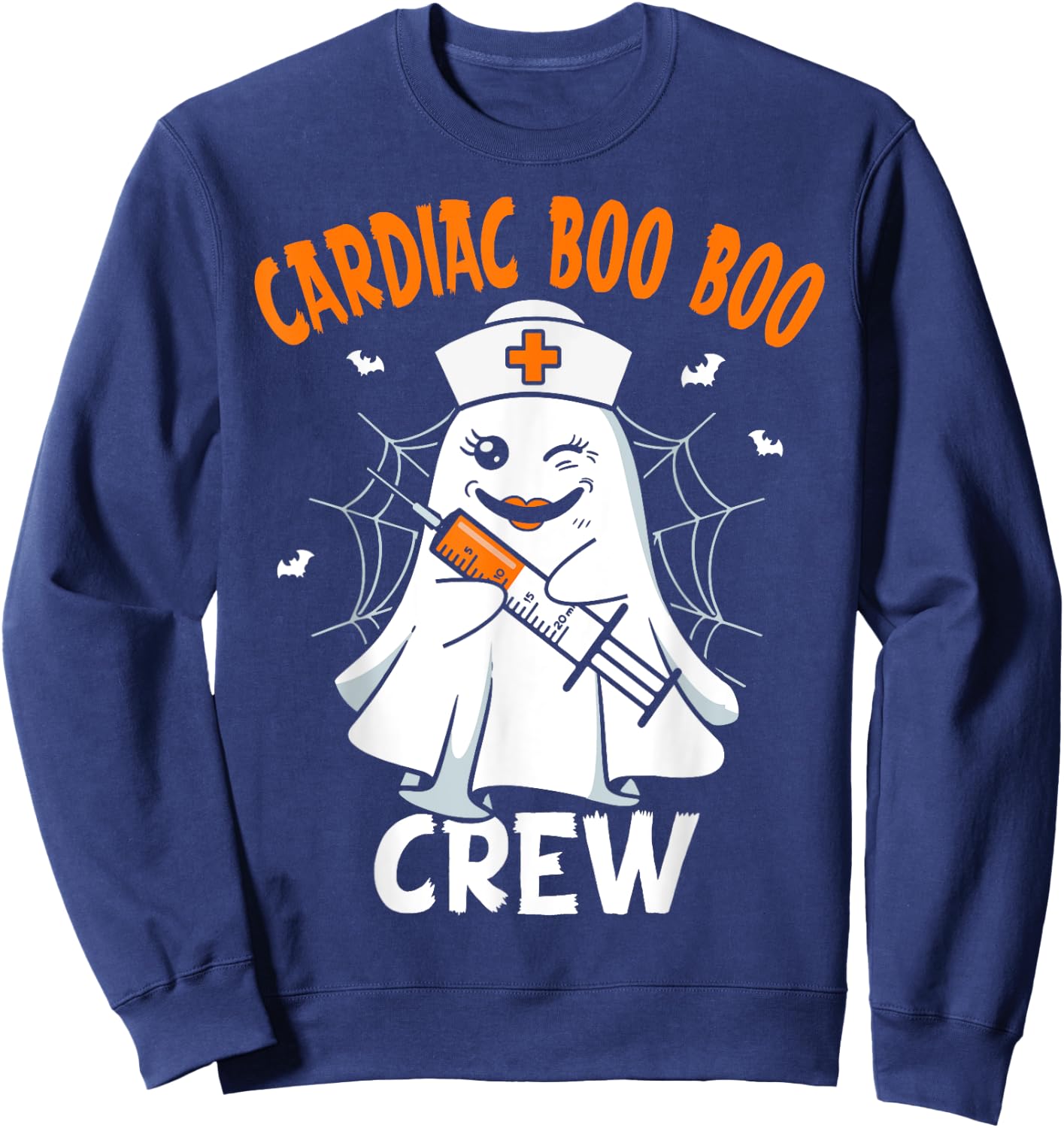 Cardiac Nurse Boo Crew Groovy Retro Nurse Halloween Sweatshirt - Sweatshirt | Navy