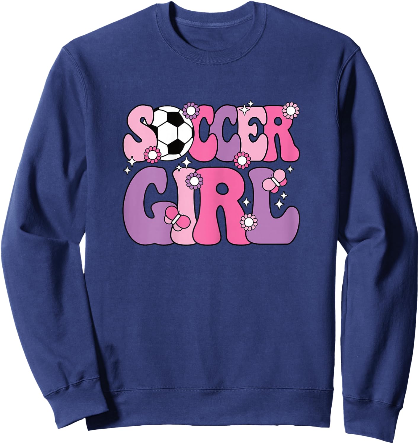 Soccer Girl Cute Groovy Soccer Lover Women Girls Kids Sweatshirt - Sweatshirt | Navy