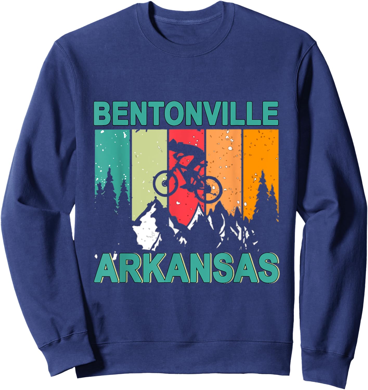 Bentonville Arkansas Vintage Retro 70s Mountain Biking Sweatshirt - Sweatshirt | Navy