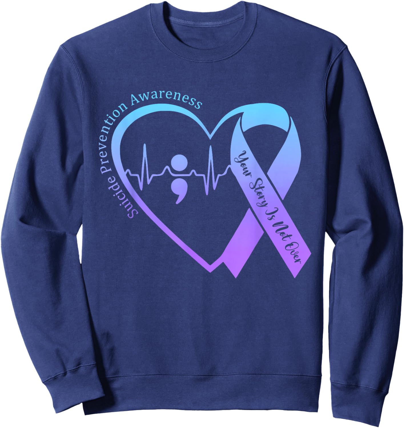Suicide Prevention Awareness Month Teal & Purple Ribbon Sweatshirt - Sweatshirt | Navy