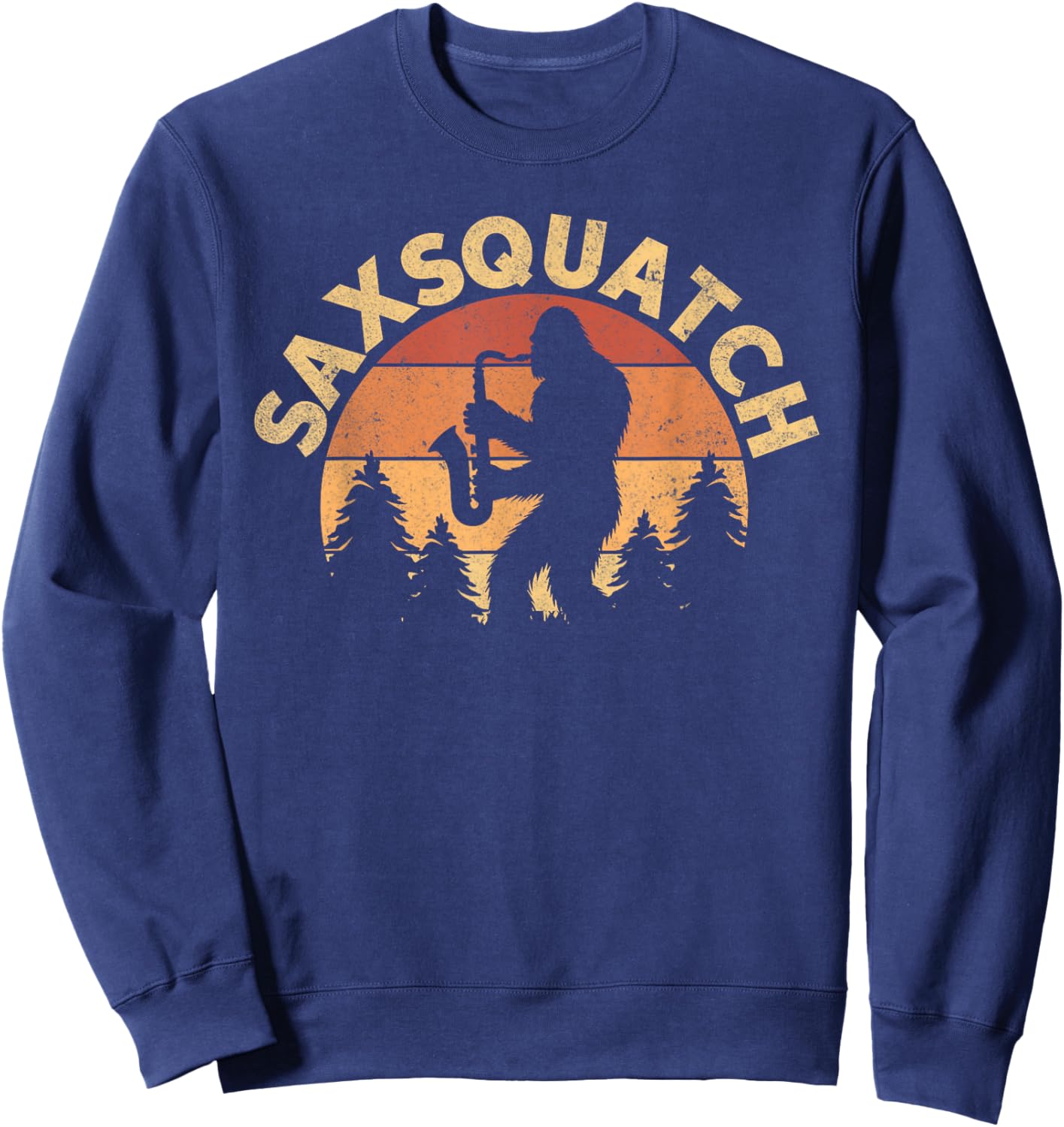 Funny Saxophone Lovers Saxsquatch Saxophonist Bigfoot Adults Humor Lover Black Small Sweatshirt - Sweatshirt | Navy