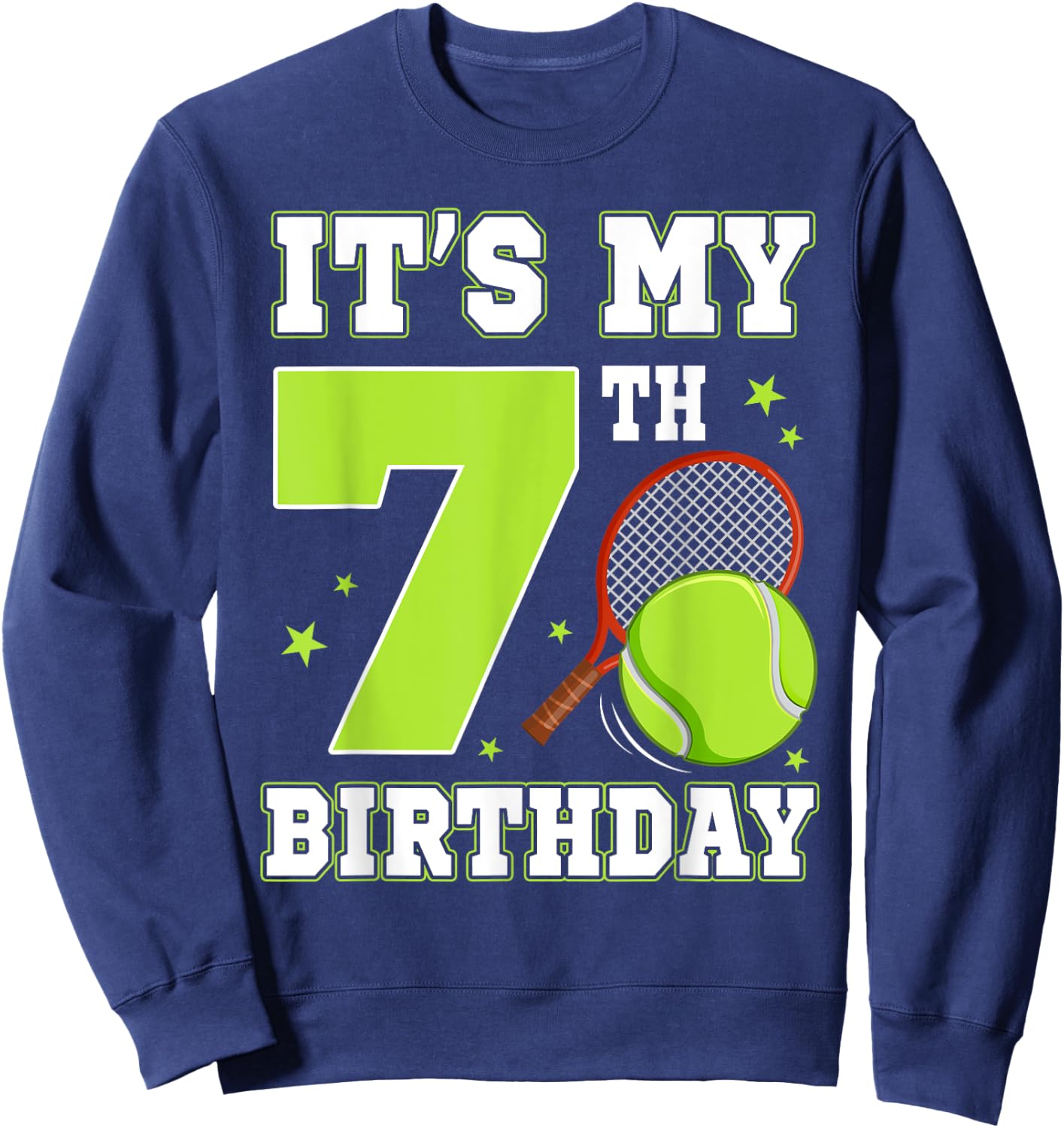 It's My 7th Birthday Tennis Themed 7 Year Old Party Kids Sweatshirt - Sweatshirt | Navy