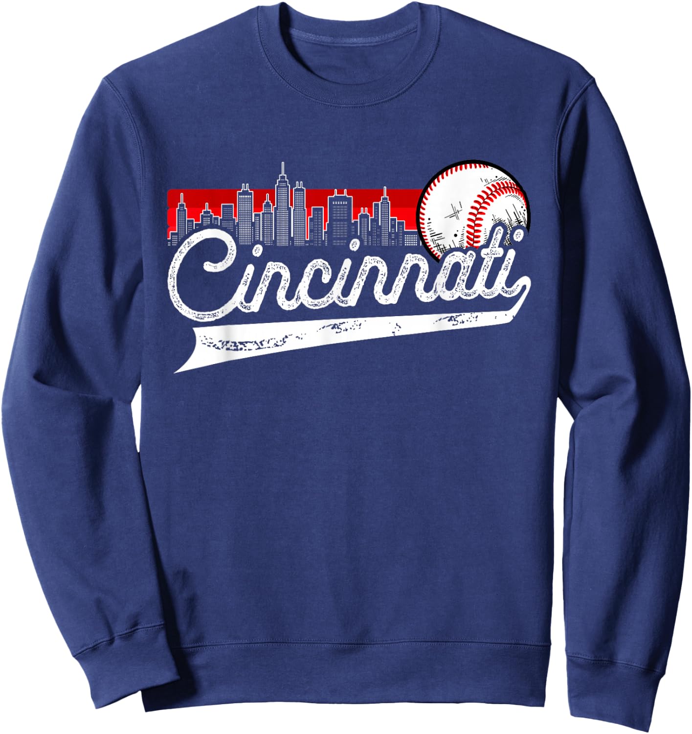 Retro Cincinnati Vintage Baseball Softball Lover Women Men Sweatshirt - Sweatshirt | Navy