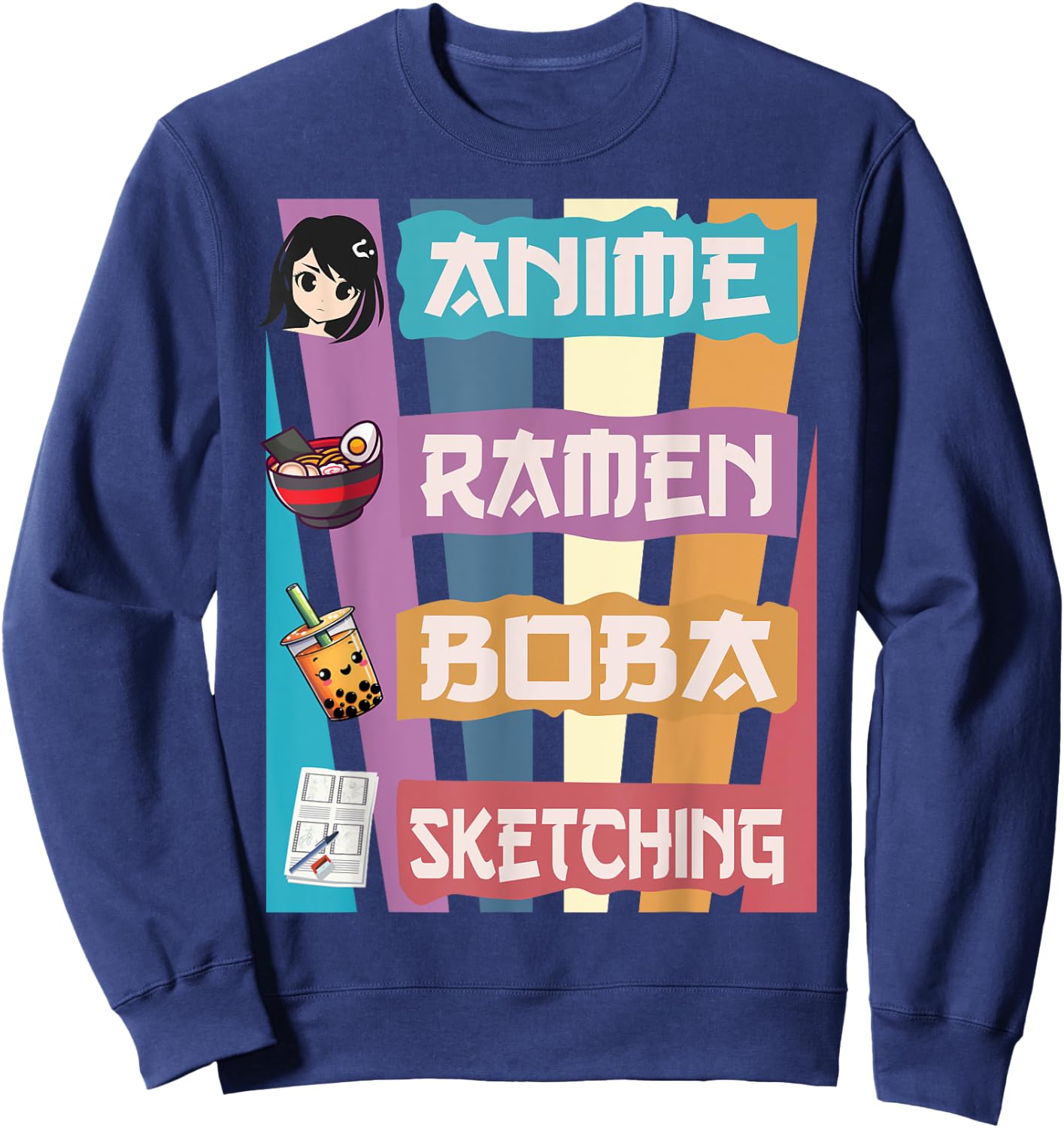 Anime Ramen Boba Sketching Just A Anime Girl Who Love Sweatshirt - Sweatshirt | Navy
