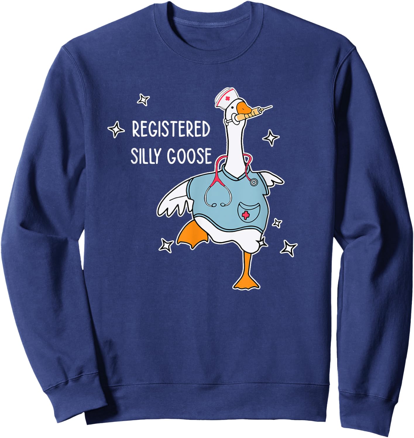 Nurse Registered Silly Goose Nursing School Black X-Small -Adults Short Sleeve Sweatshirt - Sweatshirt | Navy