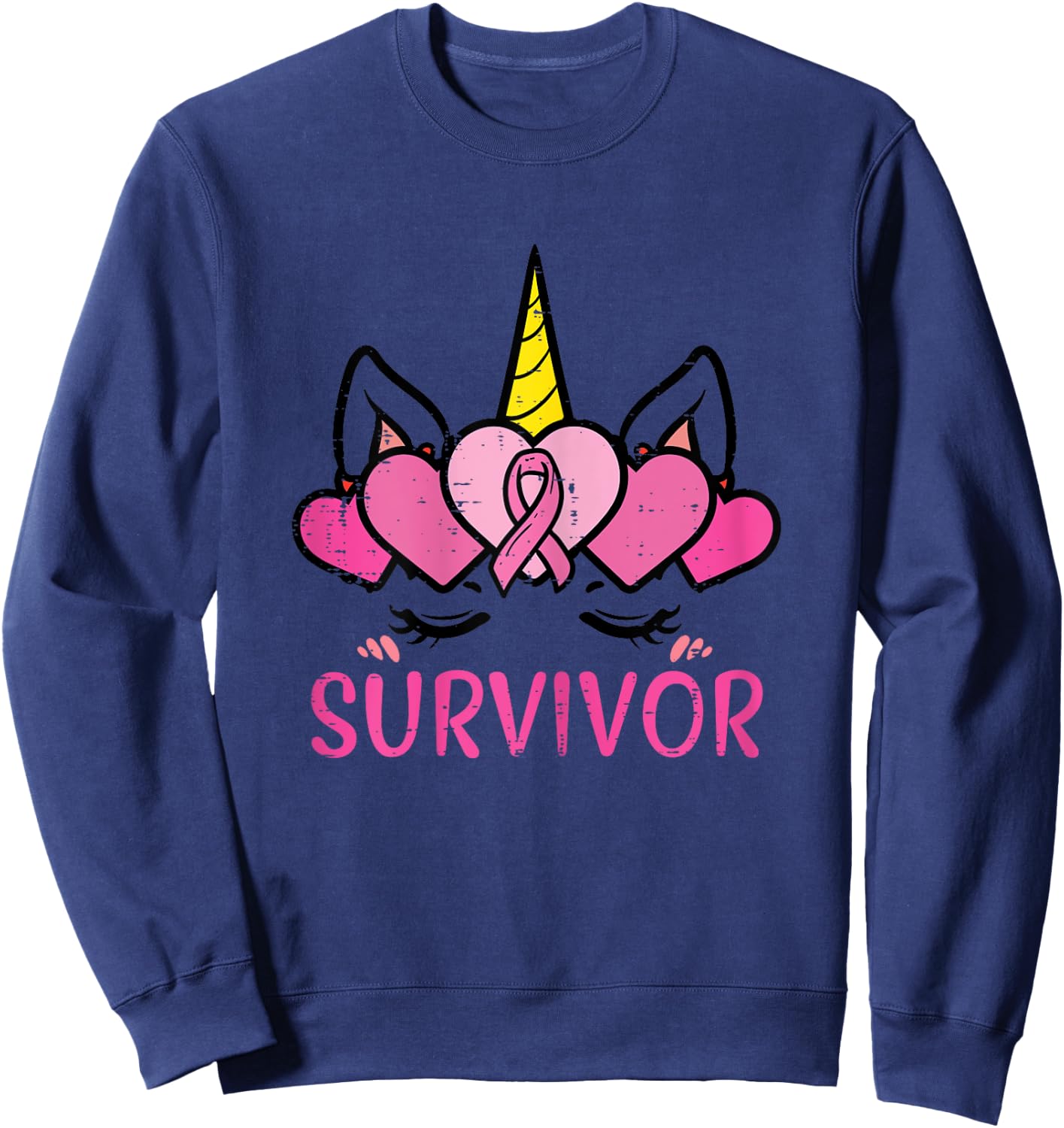 Unicorn Facee Survivor Cute Breast Cancer Awareness Women Sweatshirt - Sweatshirt | Navy