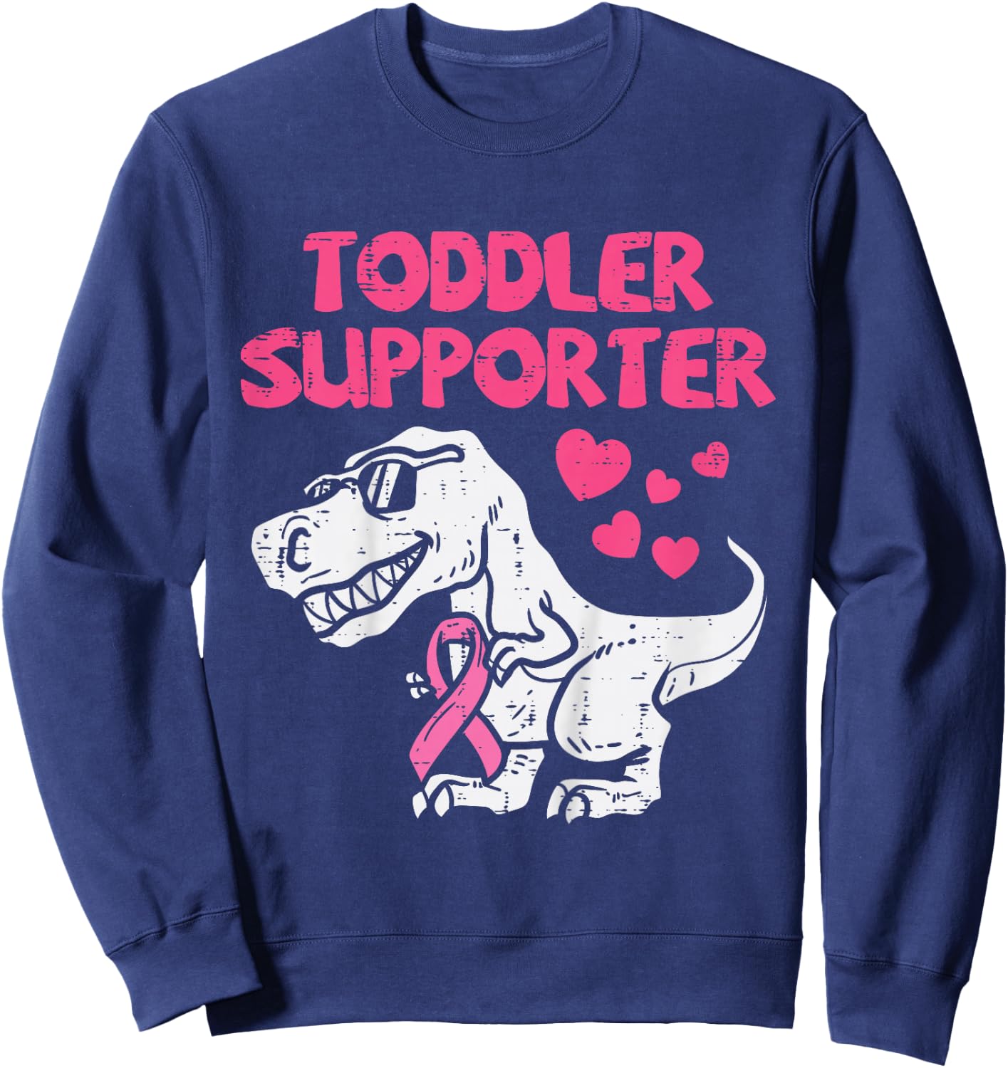 Toddler Supporter T-Rex Kids Breast Cancer Awareness Boys Sweatshirt - Sweatshirt | Navy