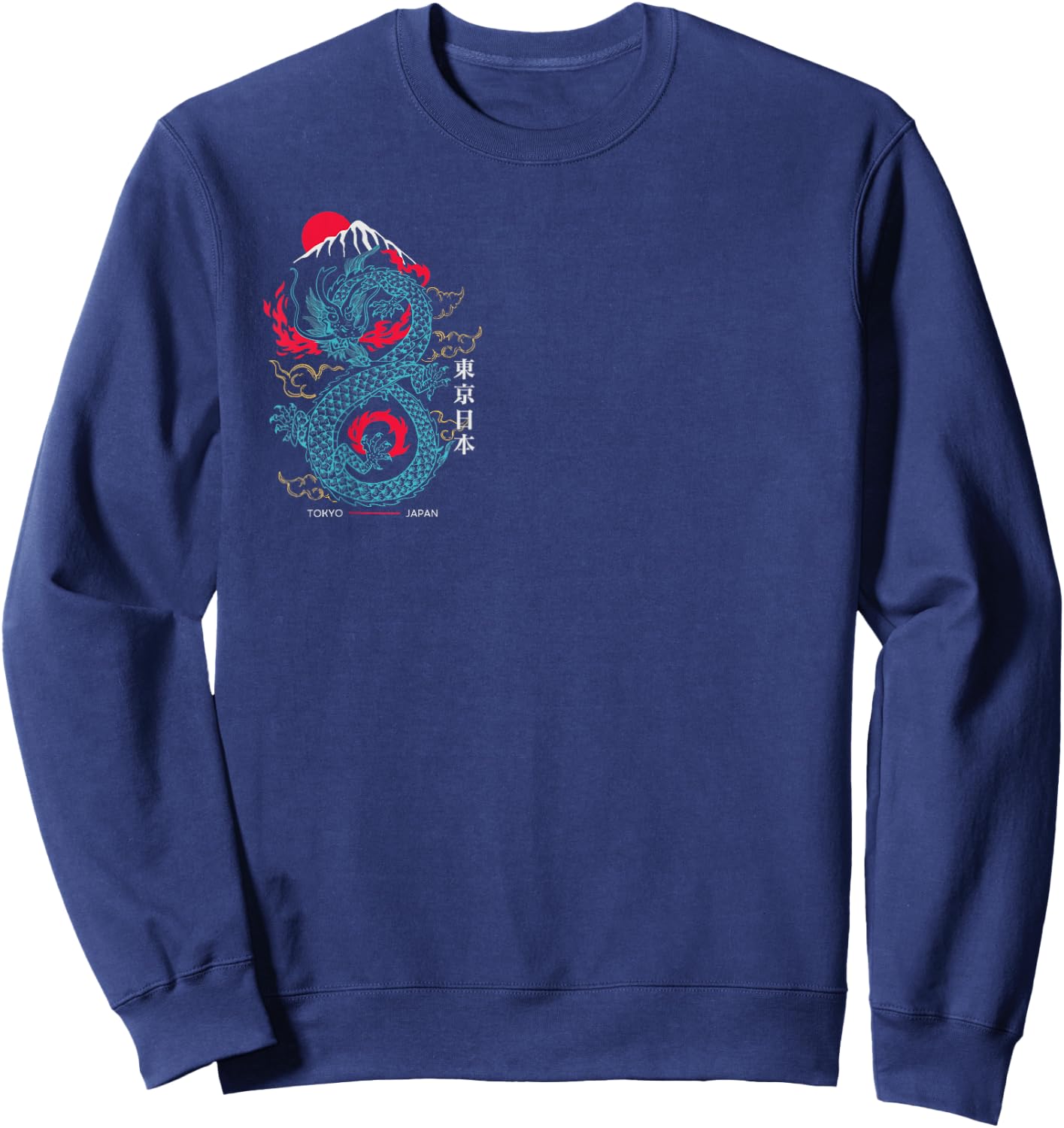 Tokyo Japan Asian Style Aesthetic Japanese Dragon On Back Sweatshirt - Sweatshirt | Navy