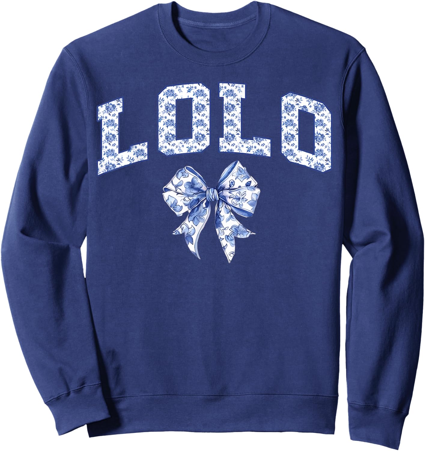 Lolo Coquette Toile Blue Bow Floral Family Matching Sweatshirt - Sweatshirt | Navy