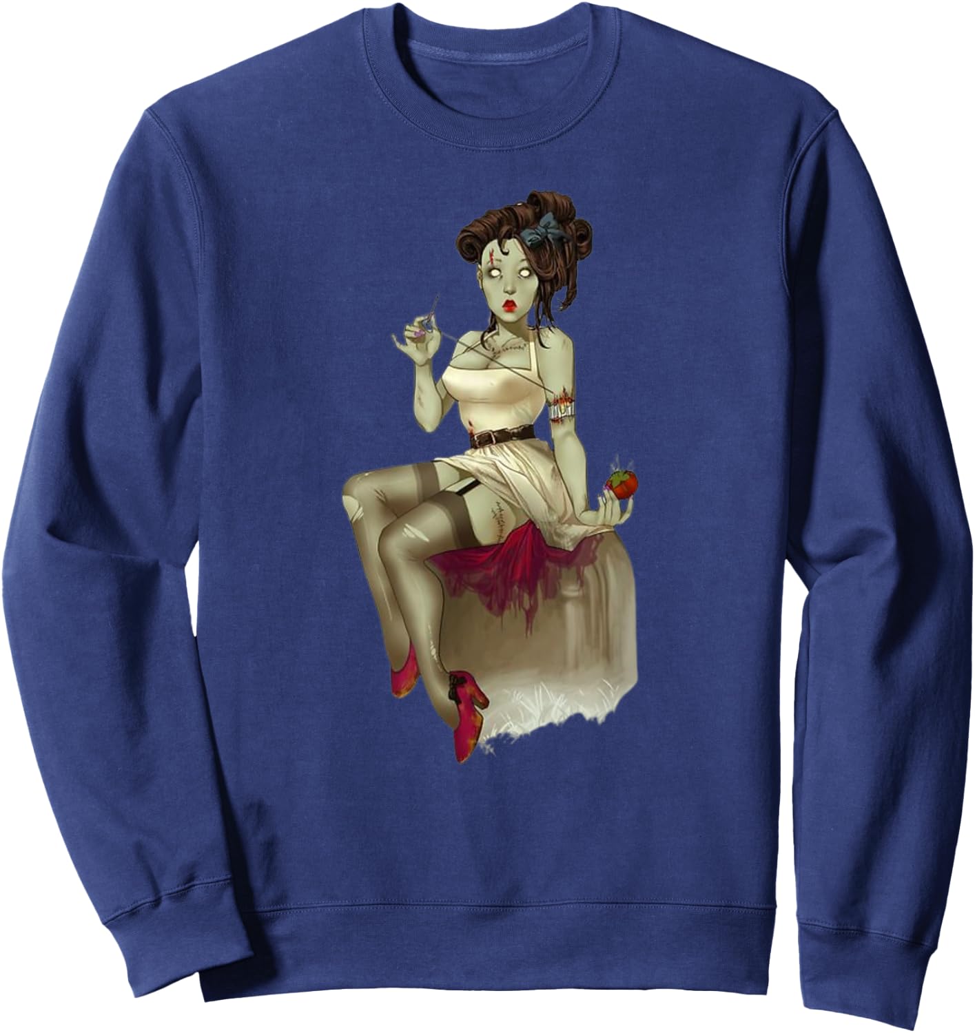 Zombie Pin Up Girl Halloween Graphic Sweatshirt - Sweatshirt | Navy