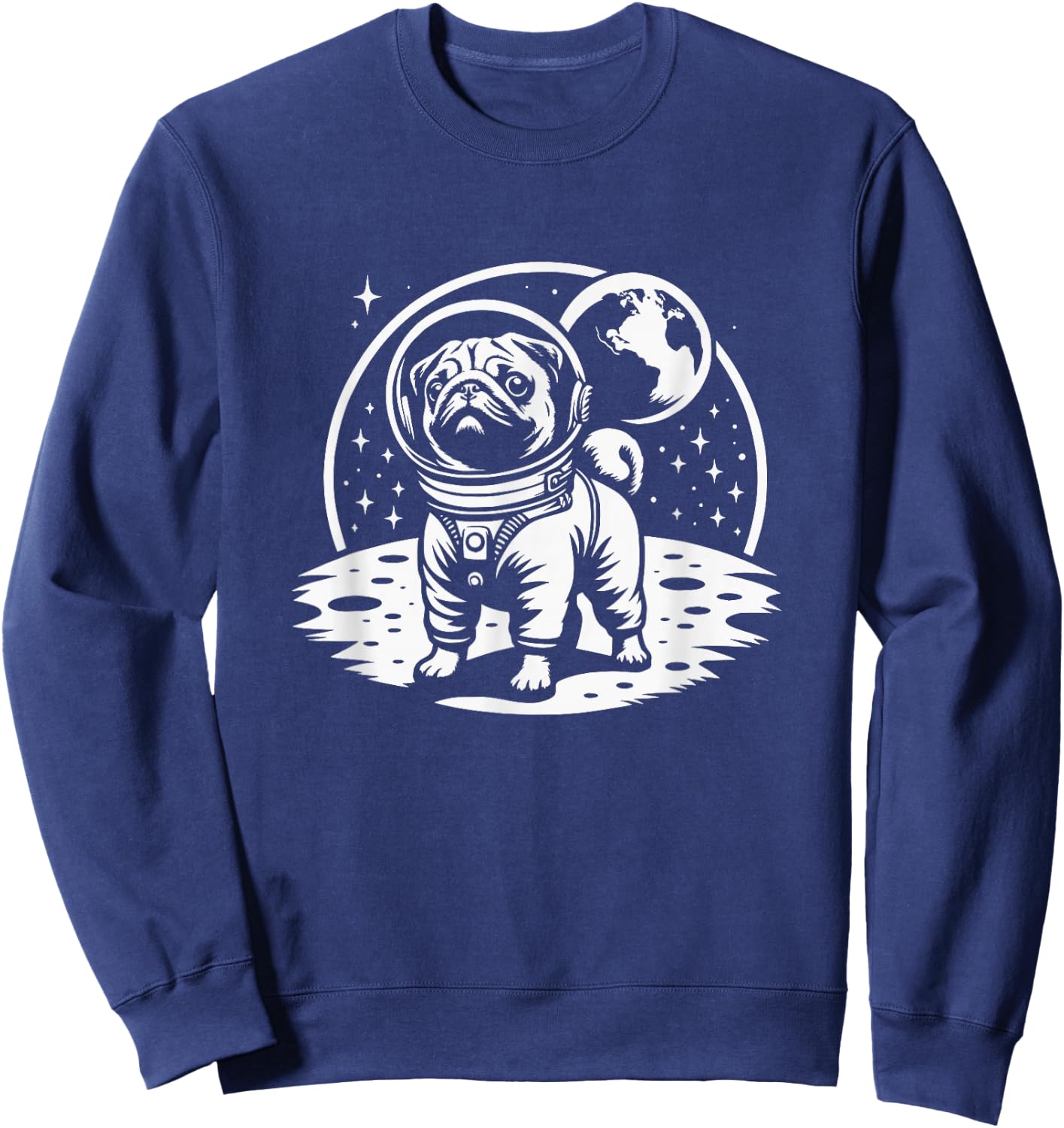 Pug Astronaut Space Graphic Design Sweatshirt - Sweatshirt | Navy
