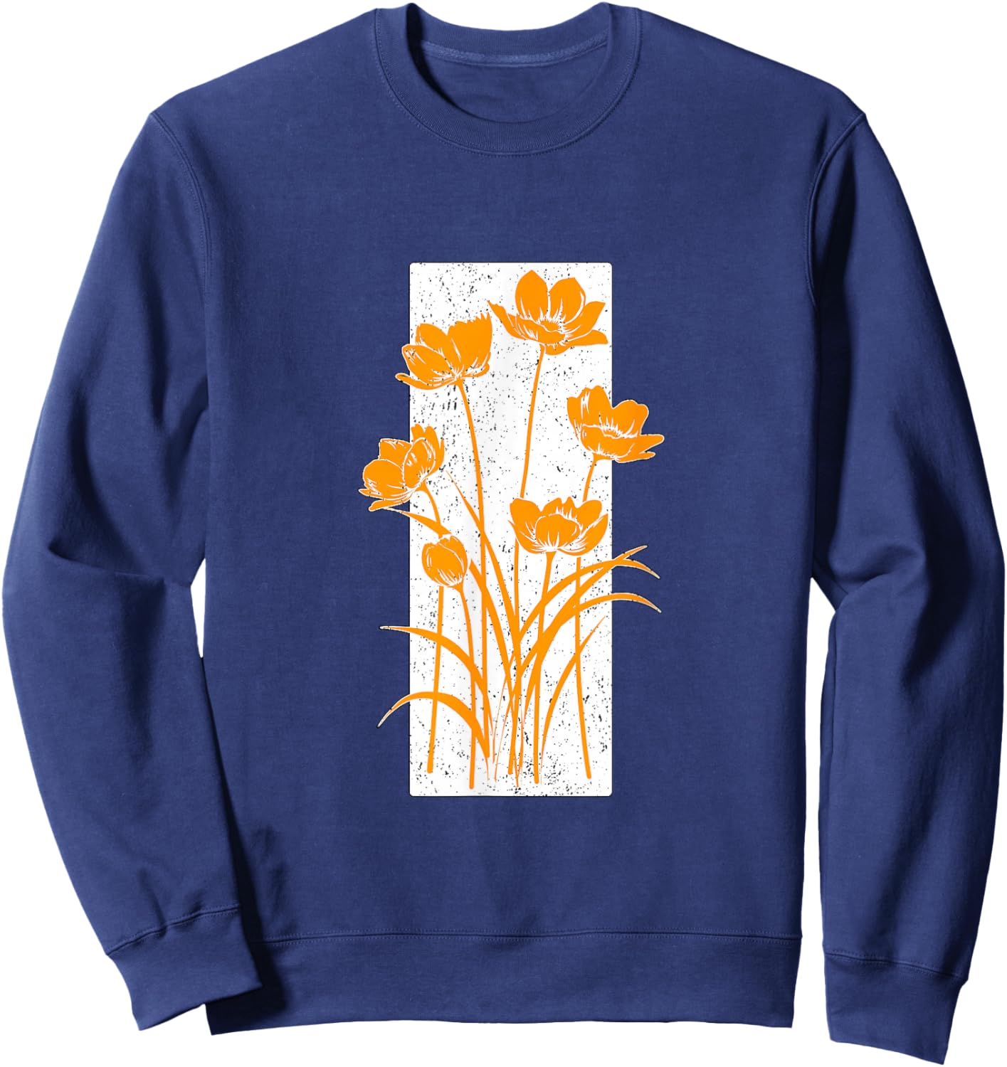 Orange Distressed Flower Stripe Orange Graphic Sweatshirt - Sweatshirt | Navy