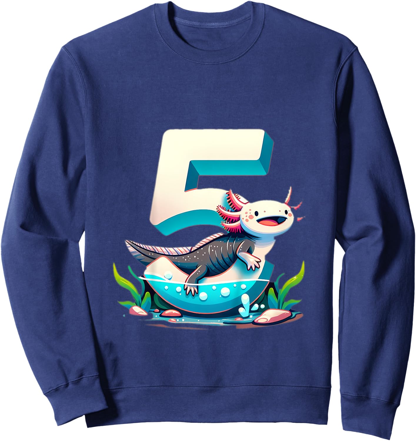 Turning 5 Years Old Axolotl Birthday Party 5th Boy Bday Girl Sweatshirt - Sweatshirt | Navy