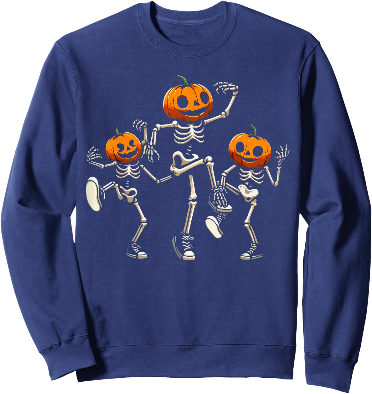 Dancing Skeleton Pumpkin Head Halloween Costume Women Men Sweatshirt - Sweatshirt | Navy