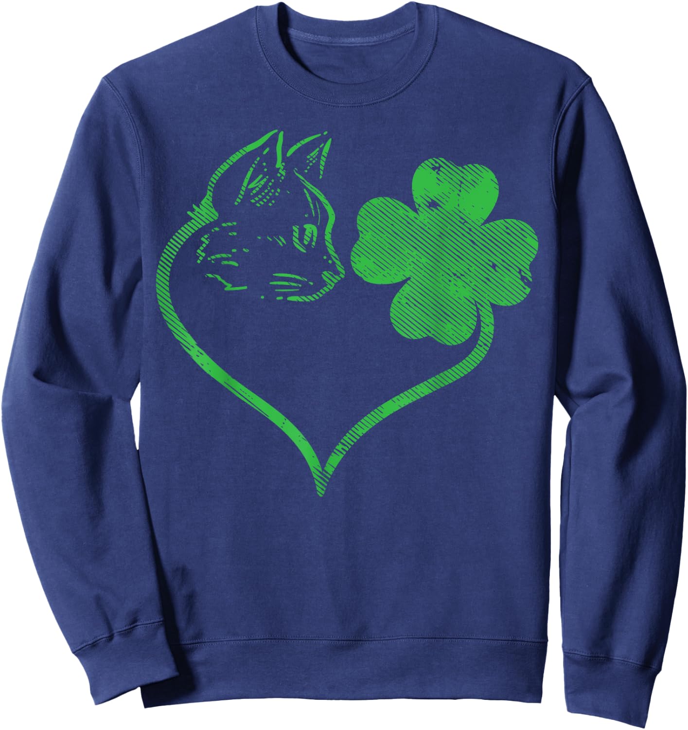 Cat Silhouette Shamrock St Patricks Day Kitten Lover Pet Sweatshirt - Sweatshirt | Navy