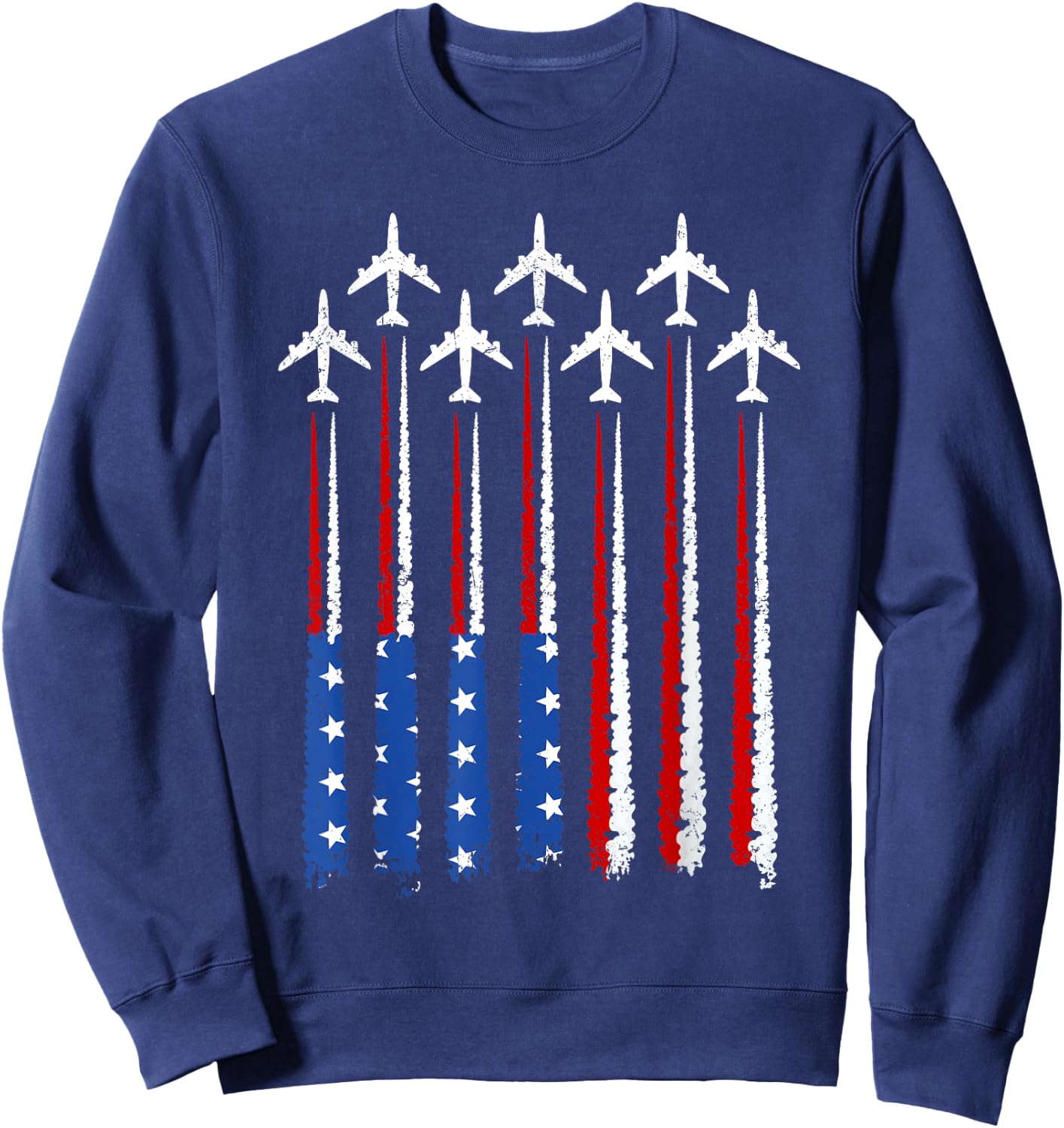 Airplane USA American Flag 4th of July Patriotic Vintage Sweatshirt - Sweatshirt | Navy