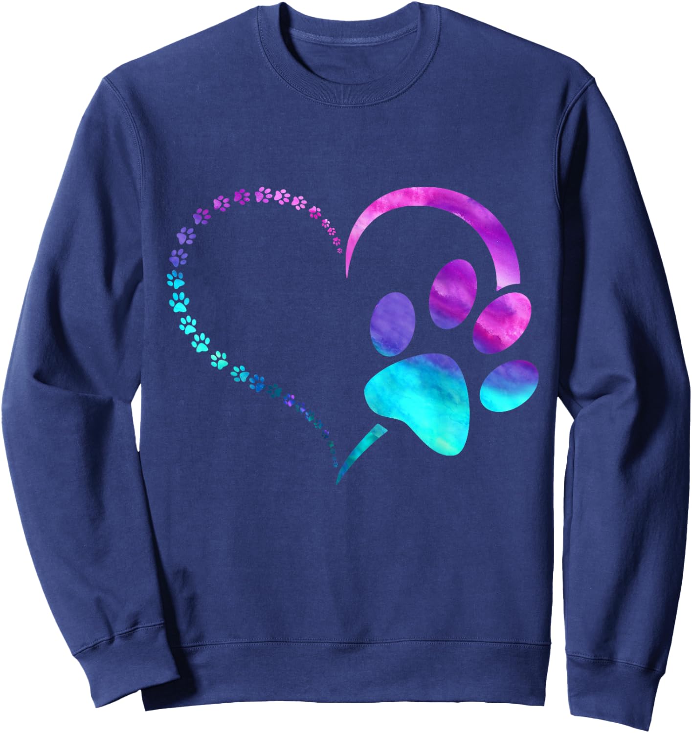 Blue Purple Teal Dog paw print paws heart design dog lovers Sweatshirt - Sweatshirt | Navy