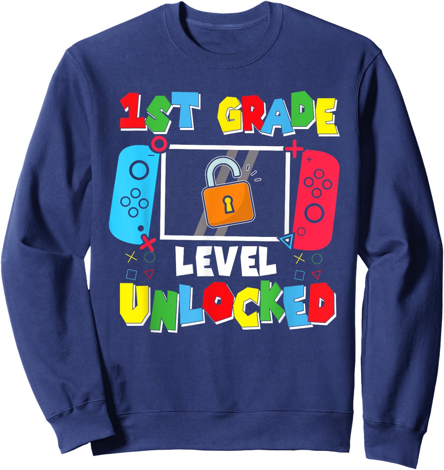 1st Grade Level Unlocked Back to School First Day Gamer Boys Sweatshirt - Sweatshirt | Navy