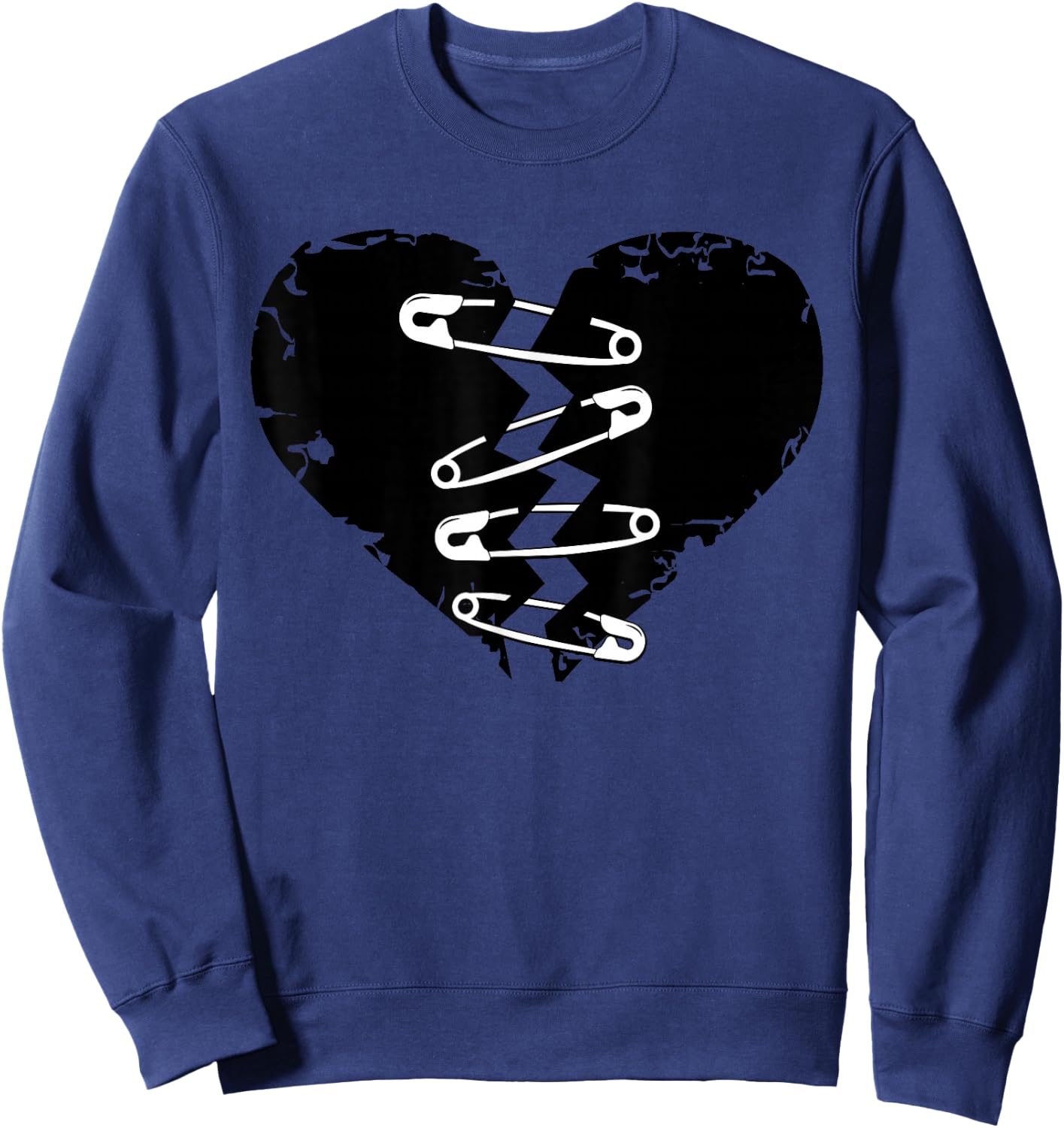 Dark Broken Heart and Safety Pins for Sweatshirt - Sweatshirt | Navy