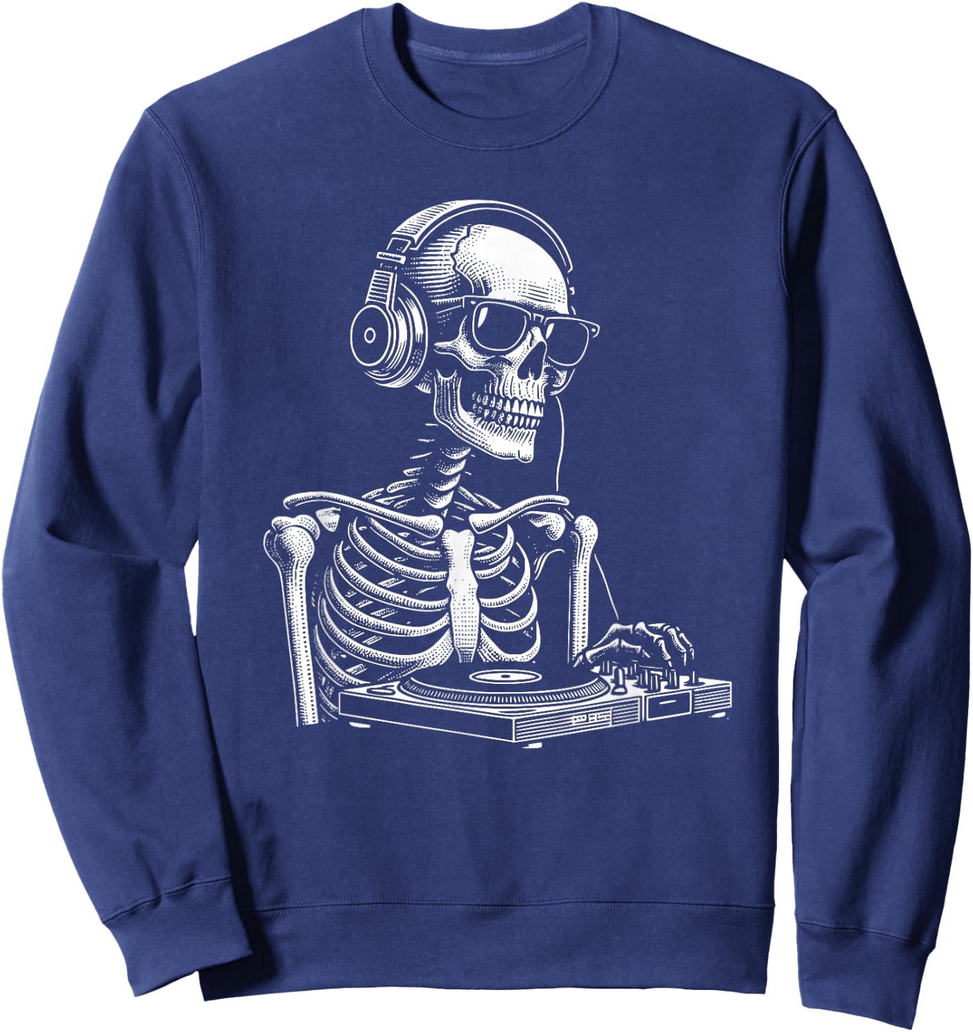 Skeleton DJ Lazy Halloween Costume Headphones Disc Jockey Sweatshirt - Sweatshirt | Navy