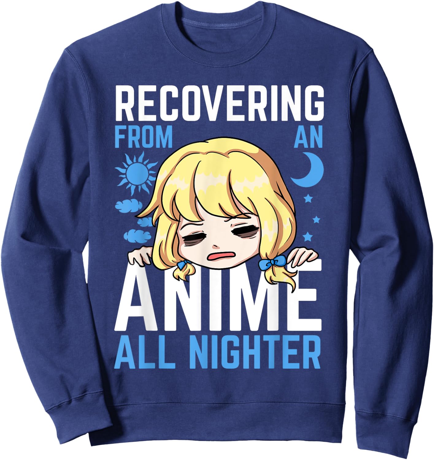 Anime All Nighter Japanese Manga Sun Series Moon Cloud Star Sweatshirt - Sweatshirt | Navy
