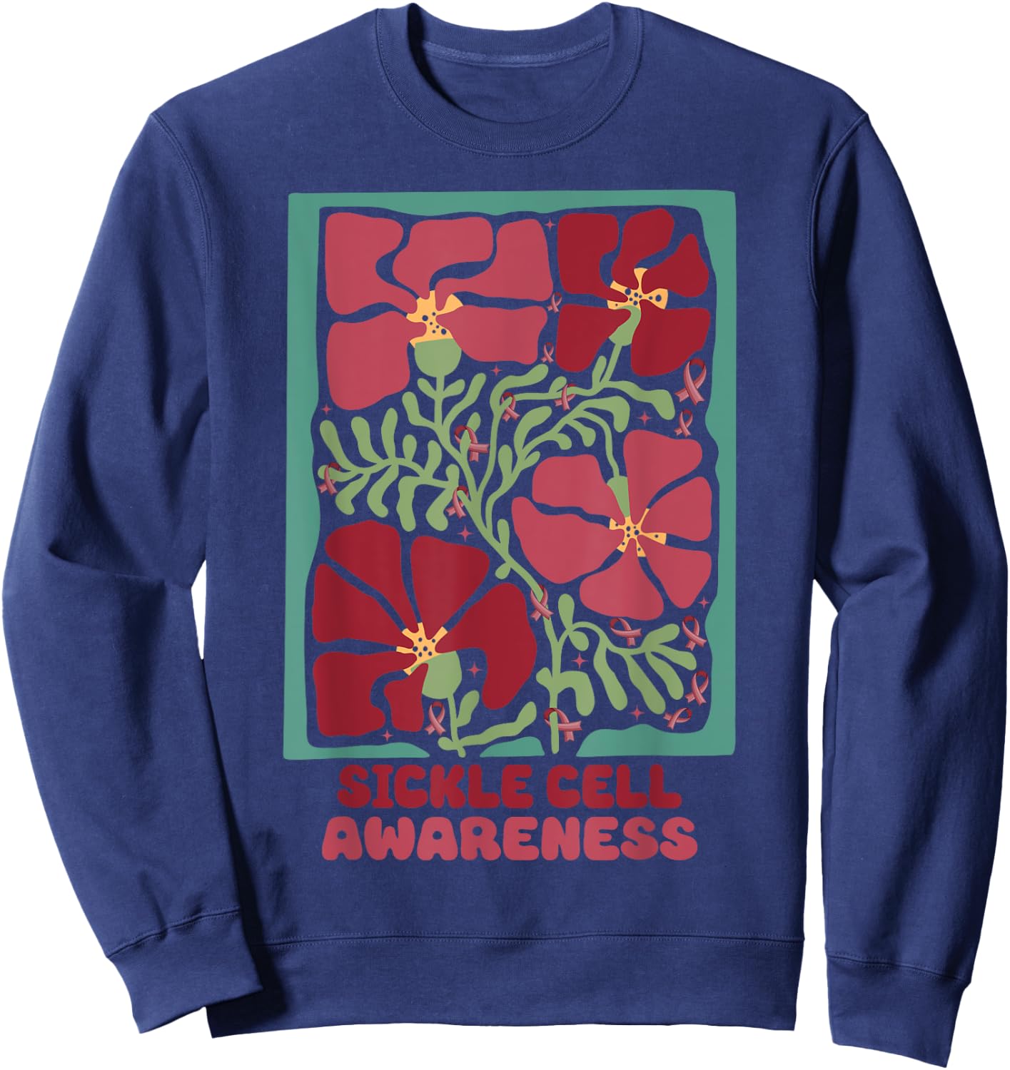 Sickle Cell Burgundy Flower Market Art Sickle Cell Awareness Sweatshirt - Sweatshirt | Navy