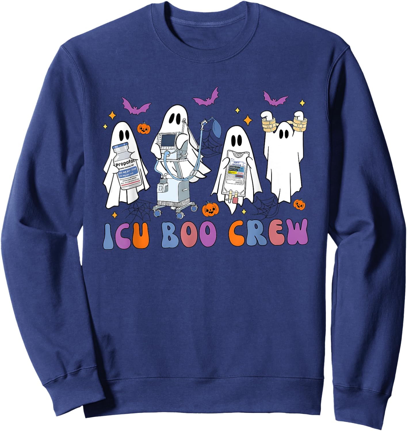 Halloween Icu Nurse Retro Icu Boo Crew Boo Ghosts Cropped Sweatshirt - Sweatshirt | Navy