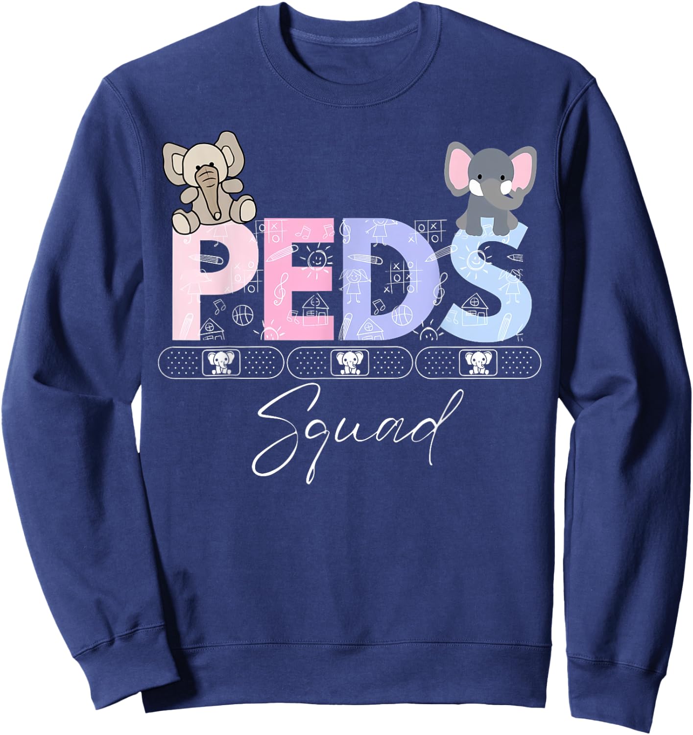 Cute Peds Squad Nurse Elephant Pediatric Graduation Sweatshirt - Sweatshirt | Navy