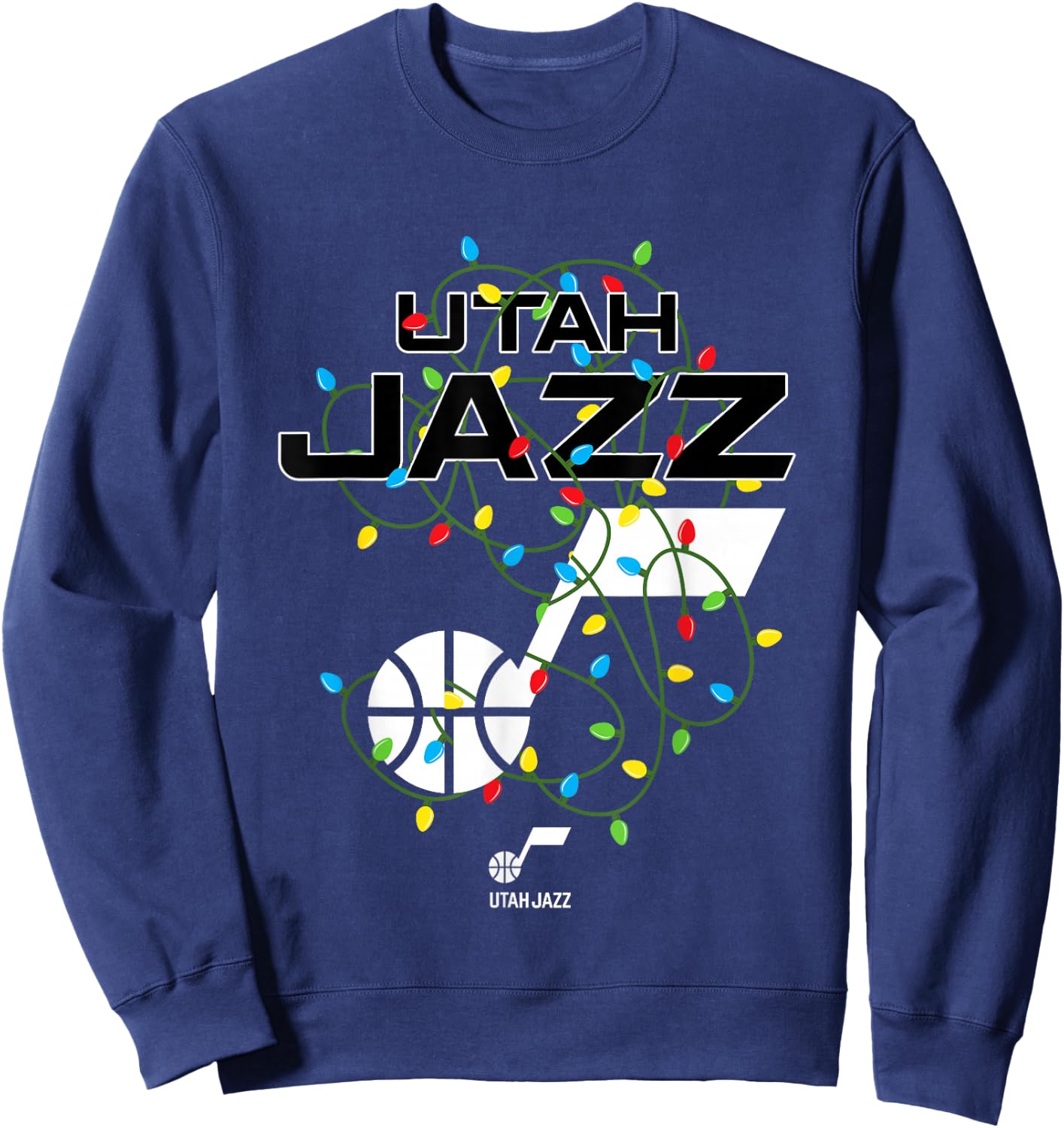 NBA Utah Jazz Christmas Lights Holiday Logo Sweatshirt - Sweatshirt | Navy