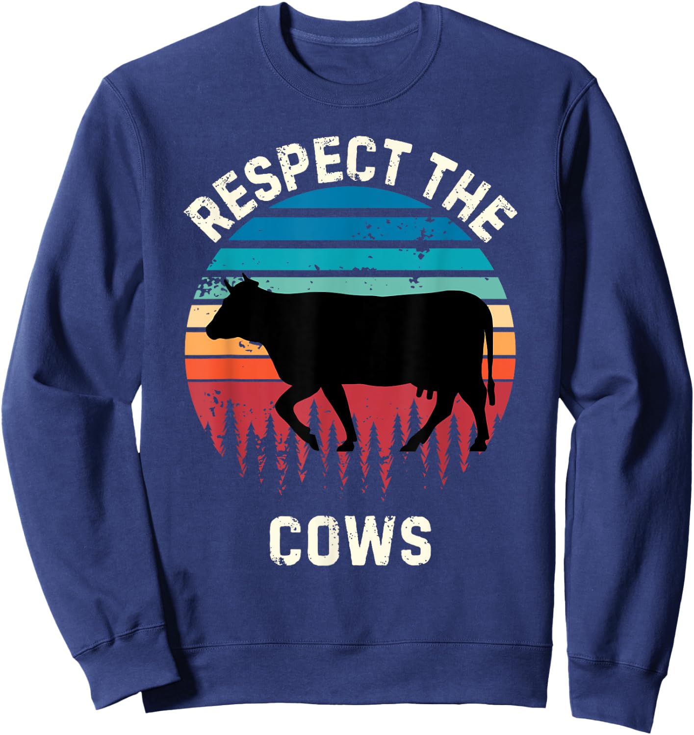 Retro Respect The Cows Vintage Grunge Cows Lover Sweatshirt - Sweatshirt | Navy