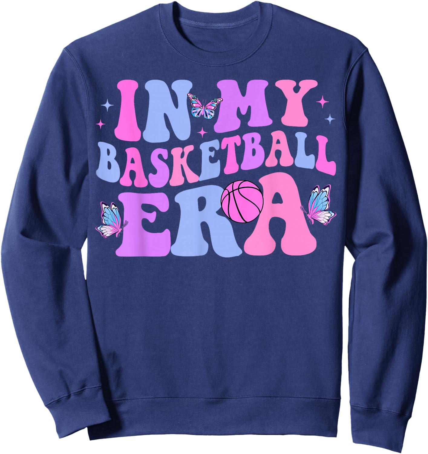 in My Basketball Era Groovy Basketball Sweatshirt - Sweatshirt | Navy