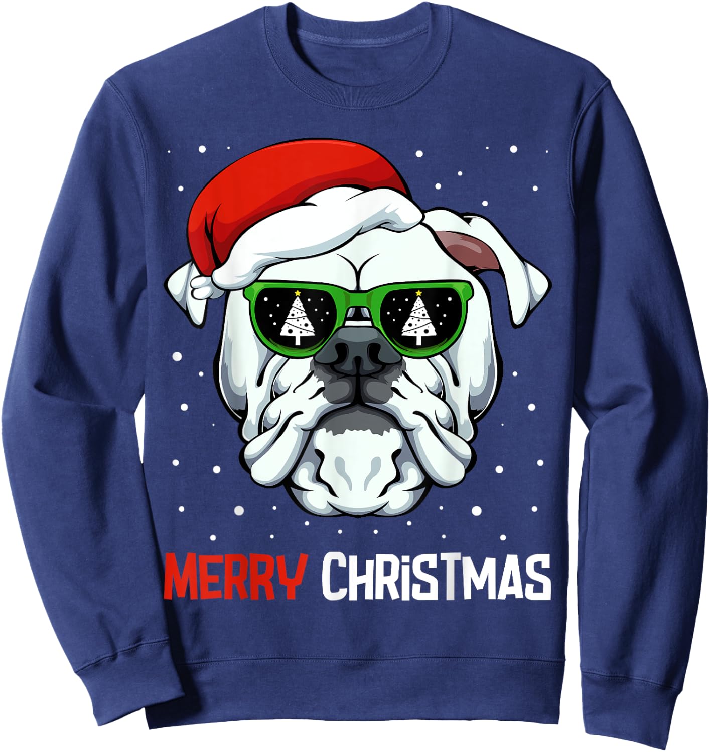 English Bulldog Merry Christmas Pajama Cute Dog Santa Hat Sweatshirt - Sweatshirt | Navy