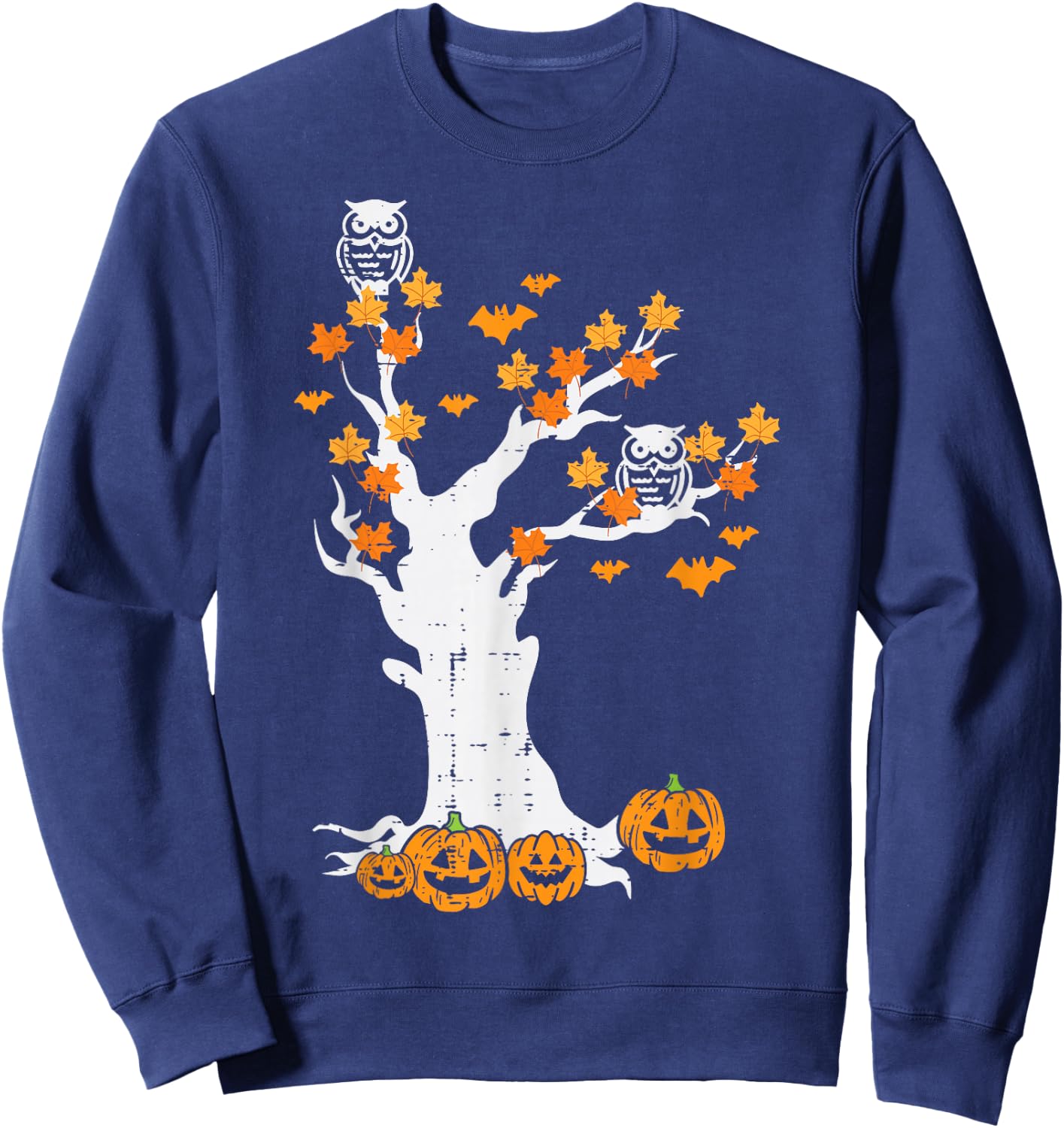 Halloween Tree Owl Leaves Pumpkin Fall Costume Women Kid Men Sweatshirt - Sweatshirt | Navy