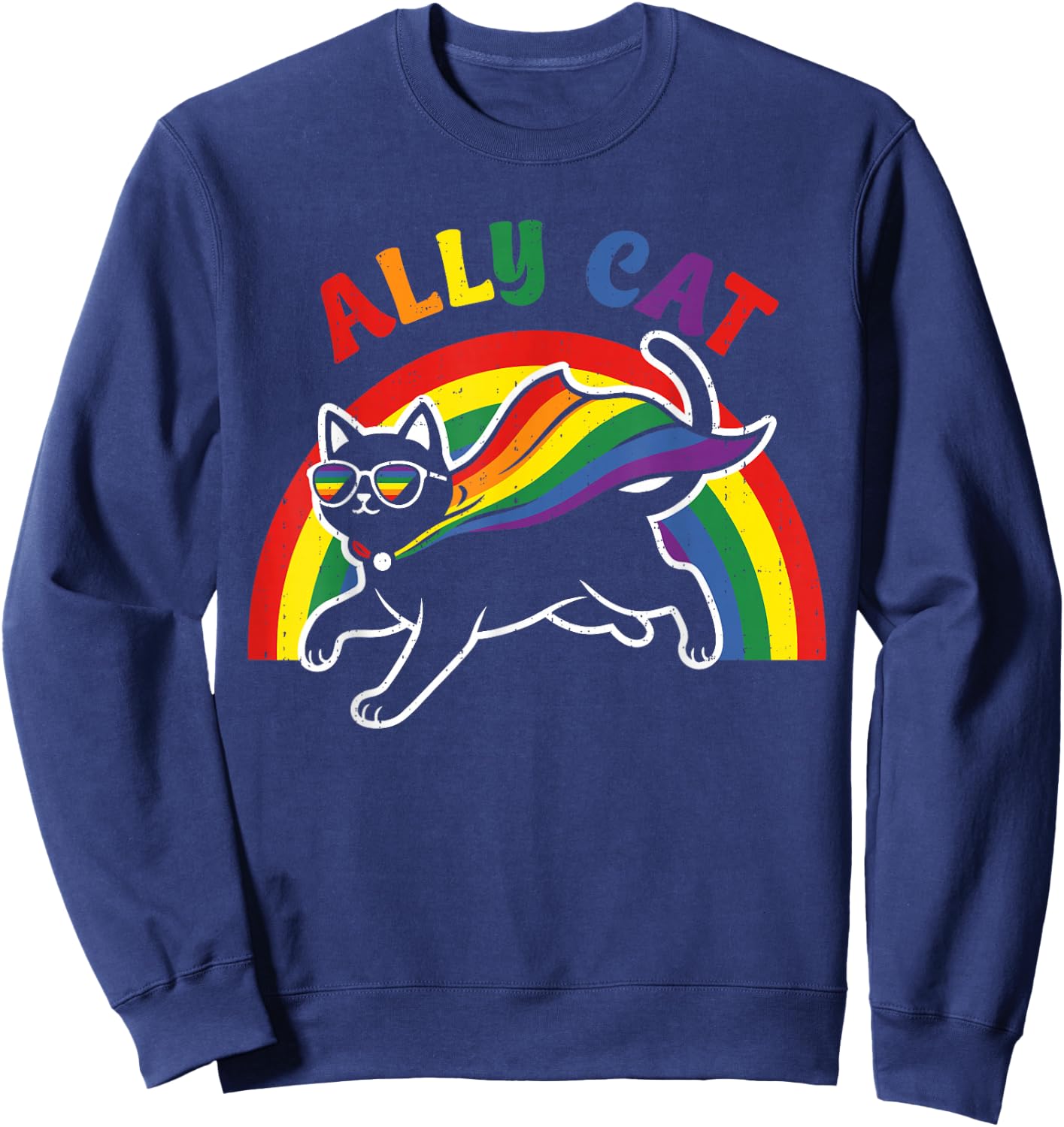 Cat Gay Pride Ally Rainbow Sunglasses LGBTQ Men Women Kids Sweatshirt - Sweatshirt | Navy