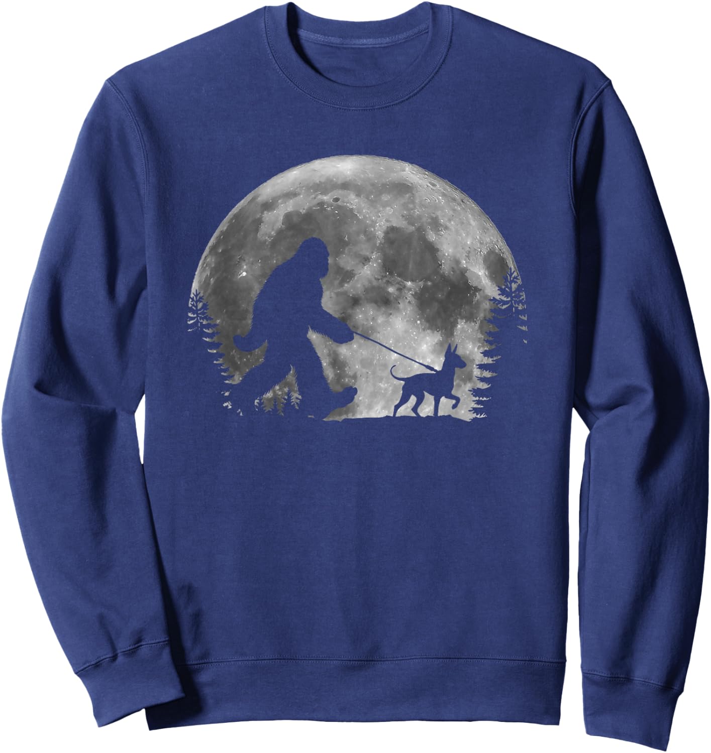 Bigfoot Walking a Dog Funny American Hairless Terrier Moon Women Kids Sweatshirt - Sweatshirt | Navy