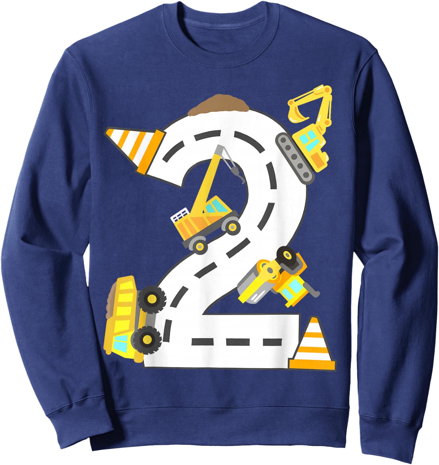 2nd Construction Birthday Party Excavator Boys 2 Years Old Sweatshirt - Sweatshirt | Navy